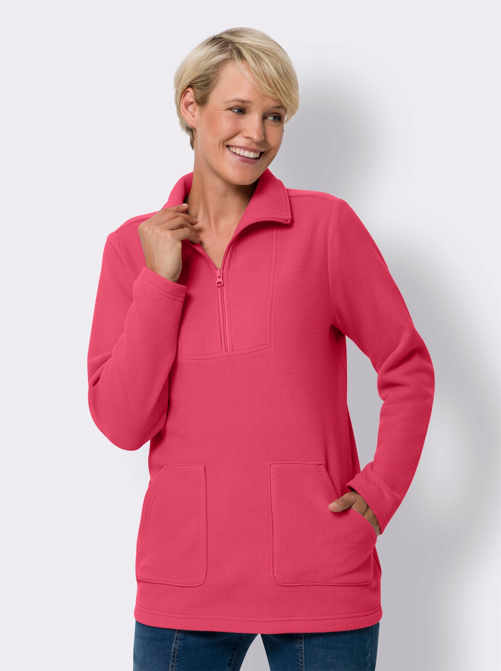 Fleeceshirt met schipperskraag - fuchsia