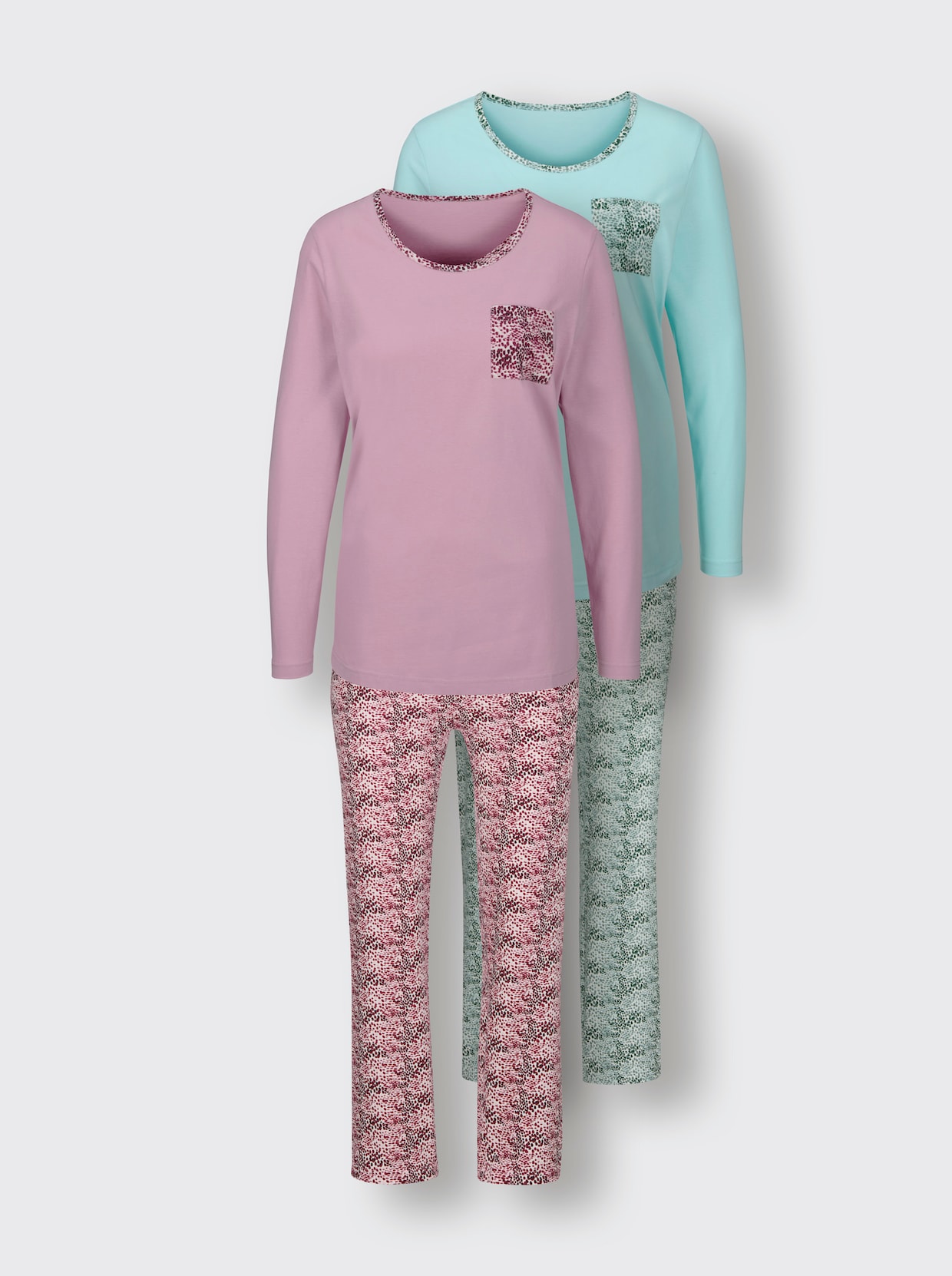 wäschepur Pyjama's - mint/ecru bedrukt + roze/ecru bedrukt