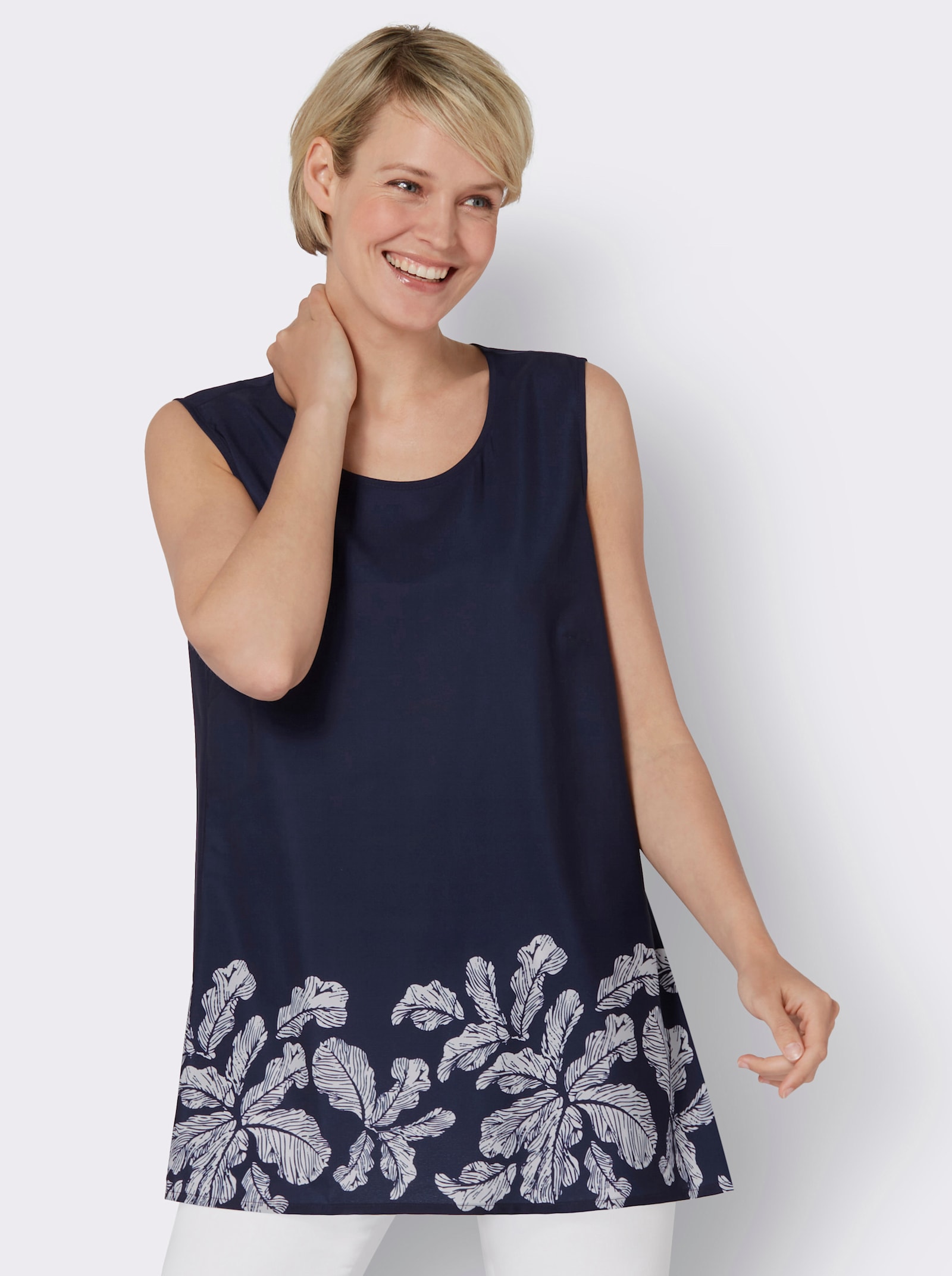 Halenkový top rozšířeného střihu - námořnická modrá-bílá-potisk