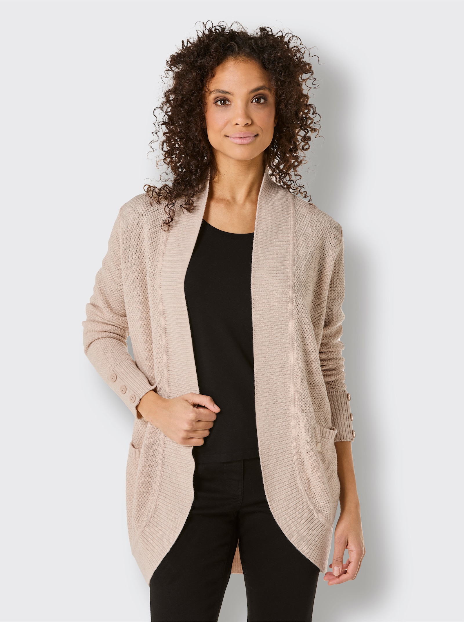 CREATION L PREMIUM Longstrickjacke verschlusslose Form - elfenbein-ecru-meliert