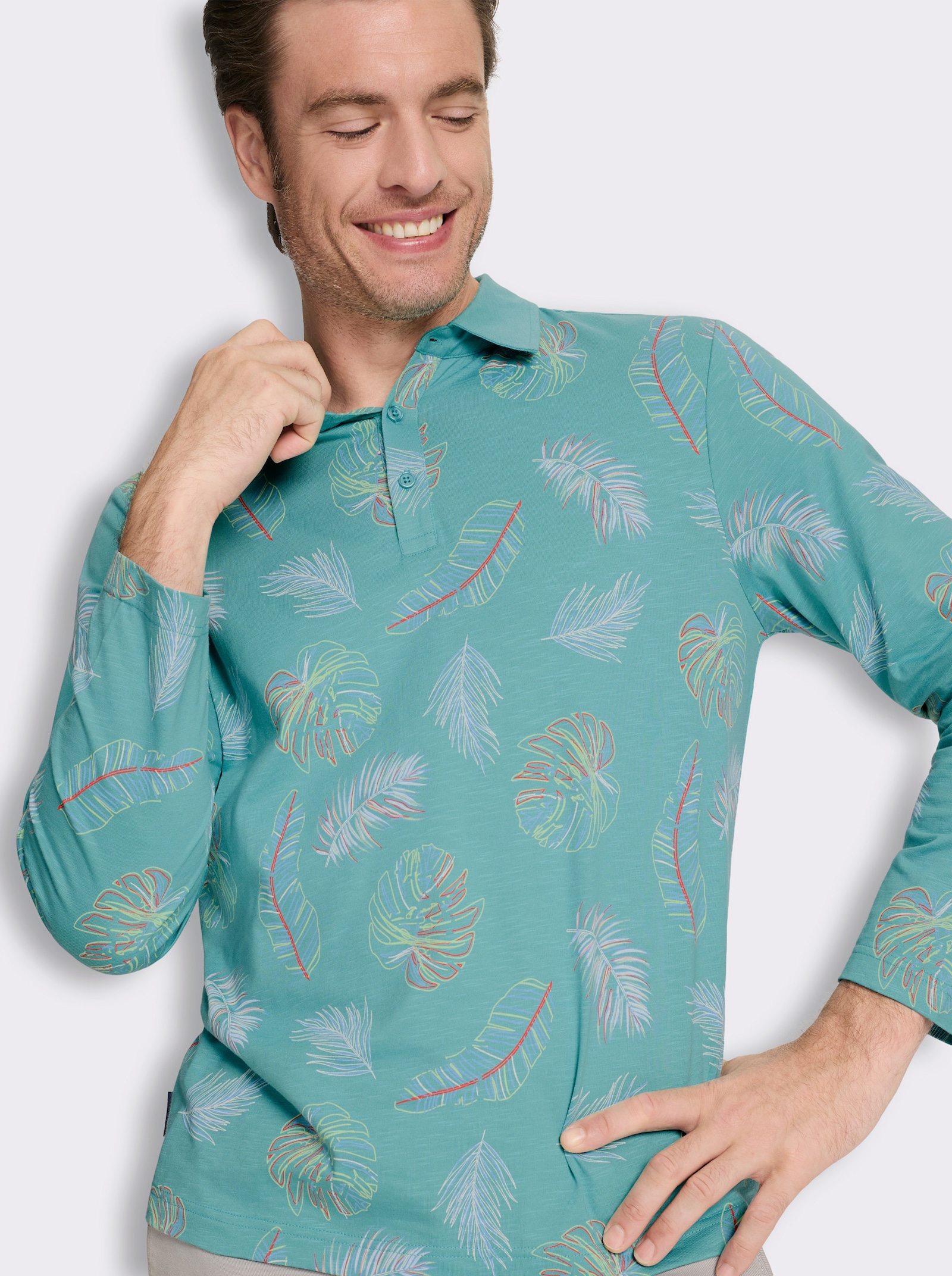 Marco Donati Langarmshirt aus Flammgarn - ozean-bedruckt