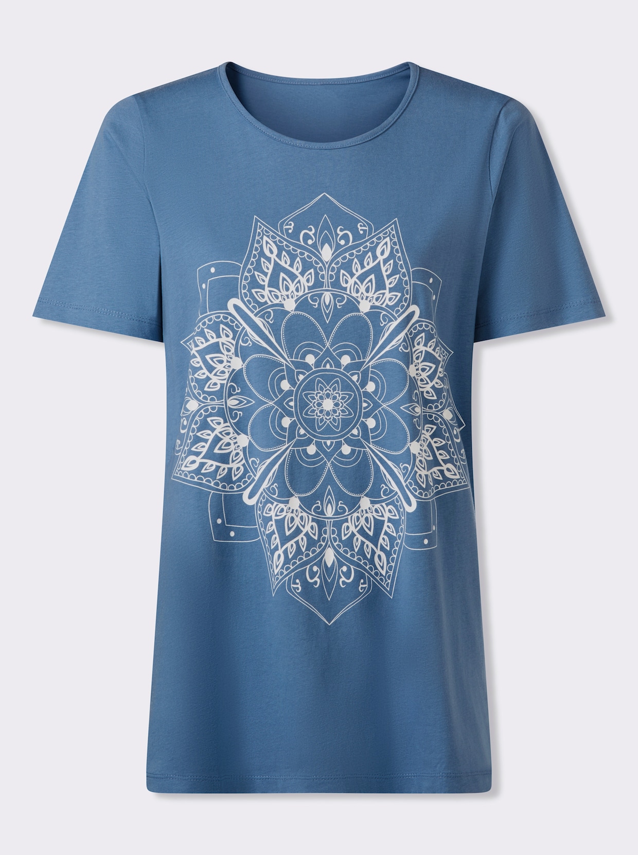 Longshirt mit Mandala-Motiv - mittelblau-weiß
