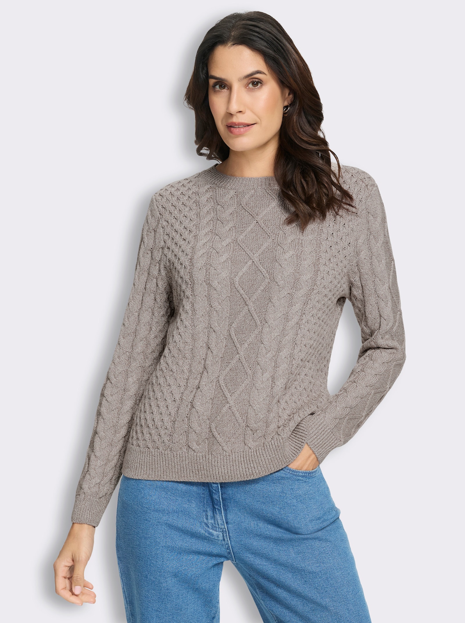  Strickpullover im Mustermix - taupe-meliert