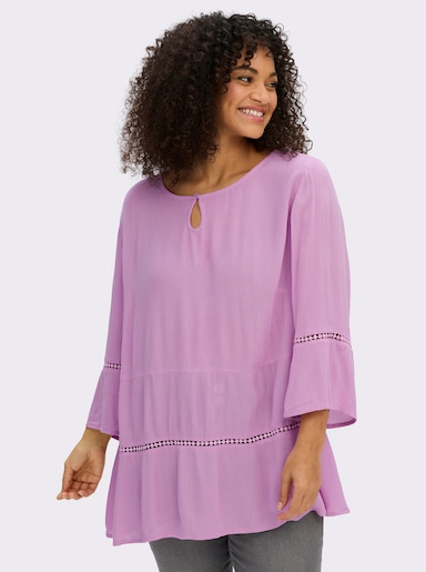 sheego Tunika mit 3/4-Arm und Lochmusterborte - orchidee