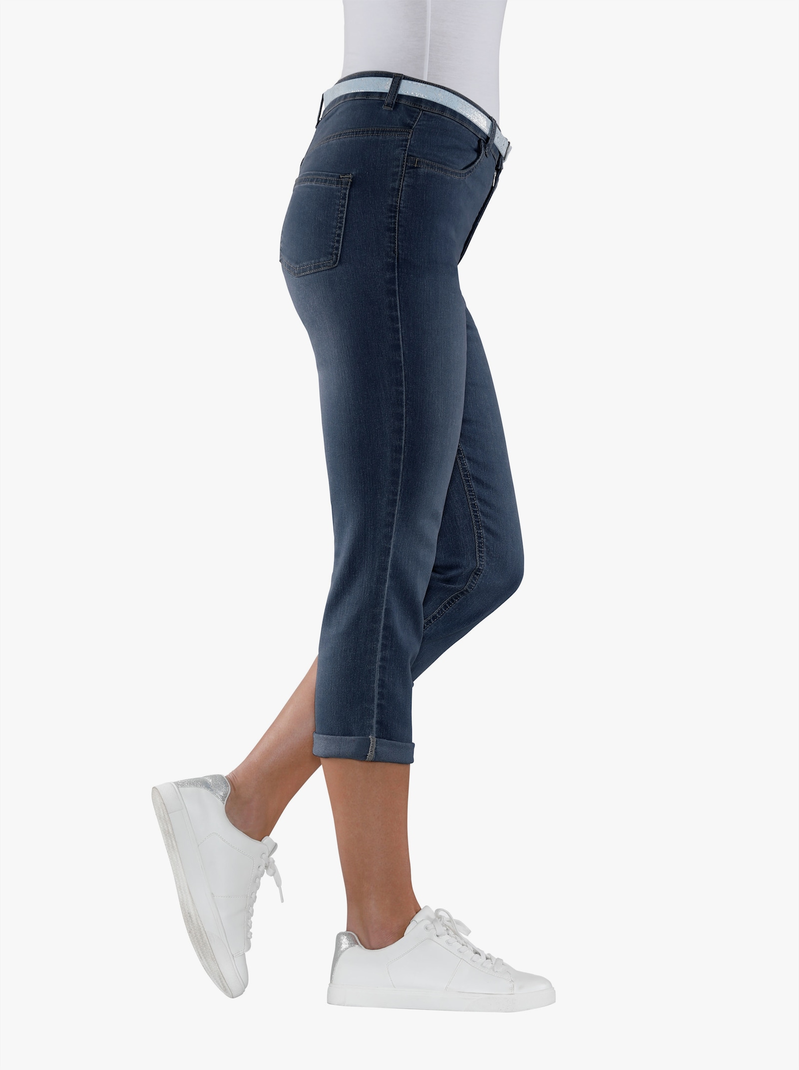 Capri-jeans inclusief glitterceintuur, stretchmateriaal - blue-stonewashed