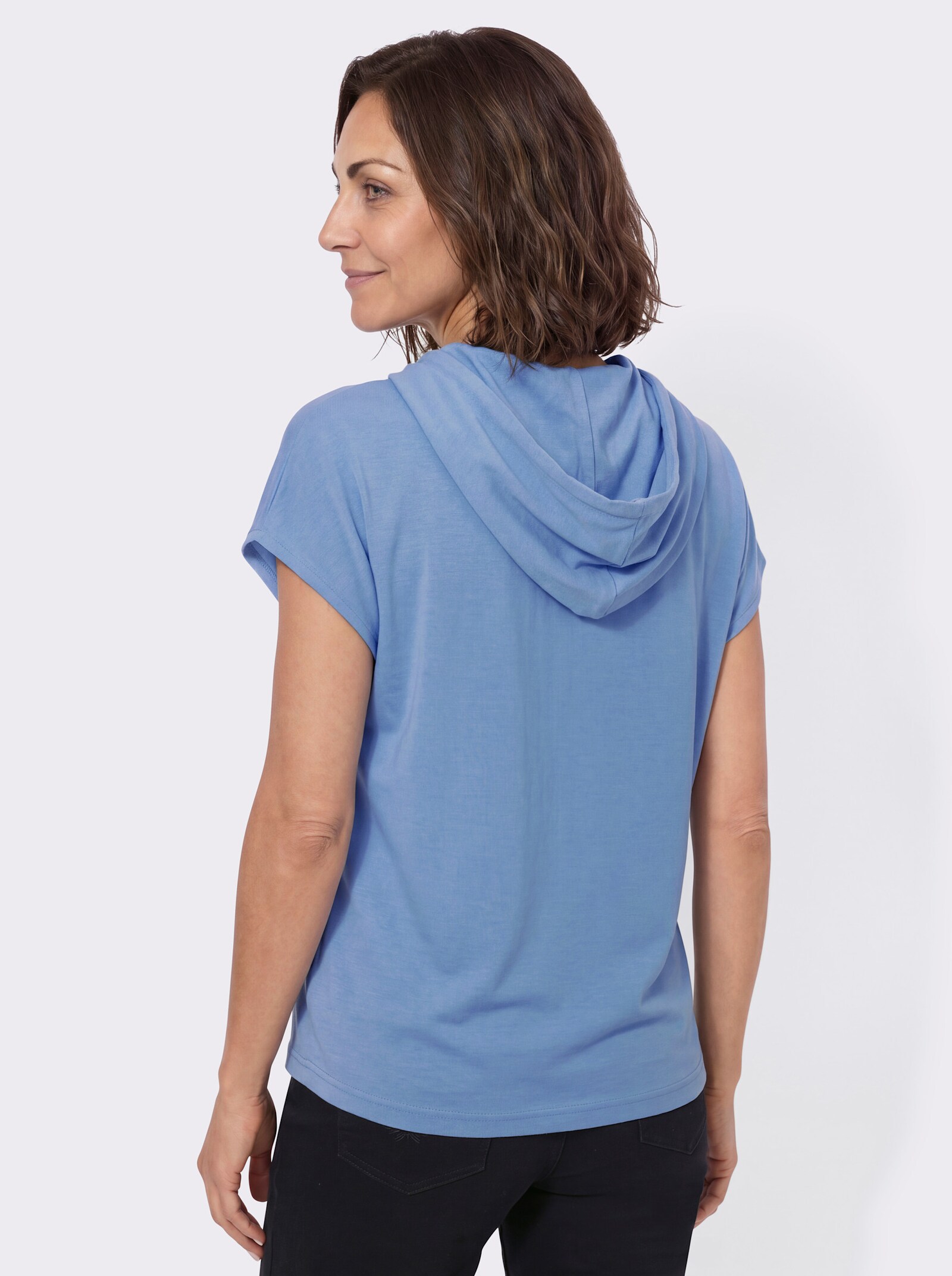Kapuzenshirt mit Druckmuster vorne - himmelblau-ecru-bedruckt