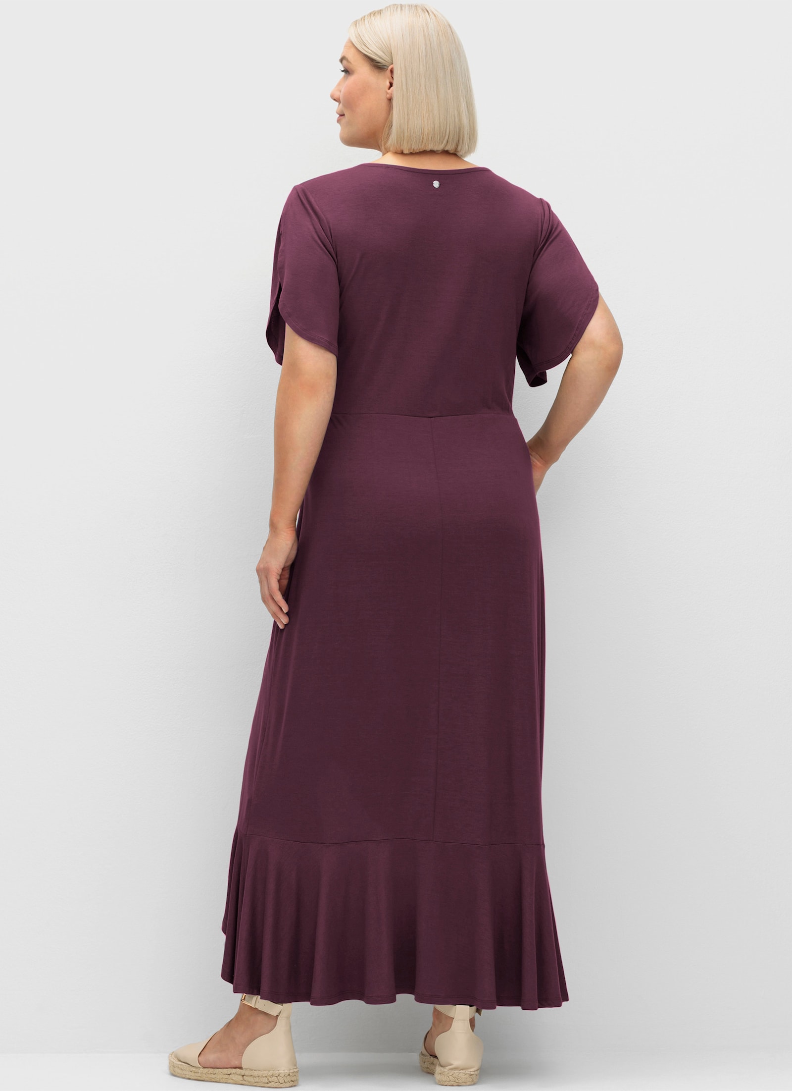sheego Jerseyjurk in wikkellook, met volantrok - bordeaux