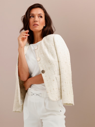 CREATION L PREMIUM Woll-Mix-Bouclé-Blazer mit Zierperlen und Pailletten - ecru