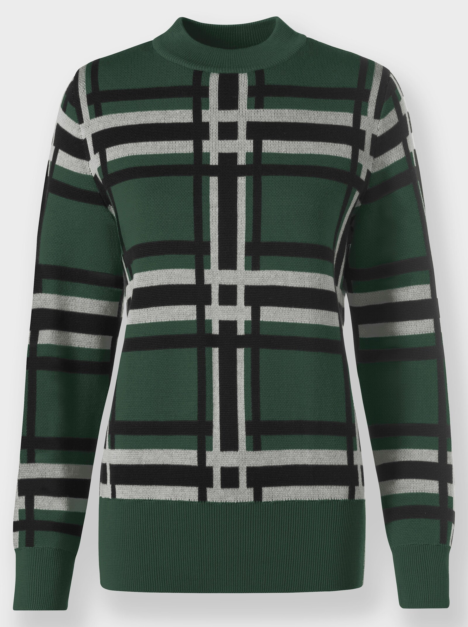 heine Pullover van jacquard in ruitdessin - mos/zwart gedessineerd