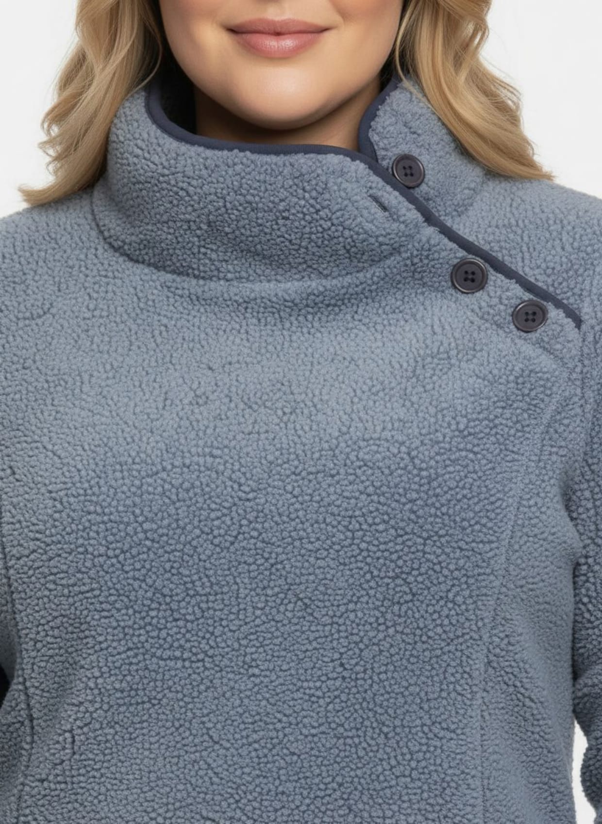 Fleeceshirt mit Kontrastpaspeln - taubenblau