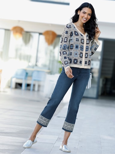 Cardigan im Patchwork-Muster - ecru-jeansblau-gemustert