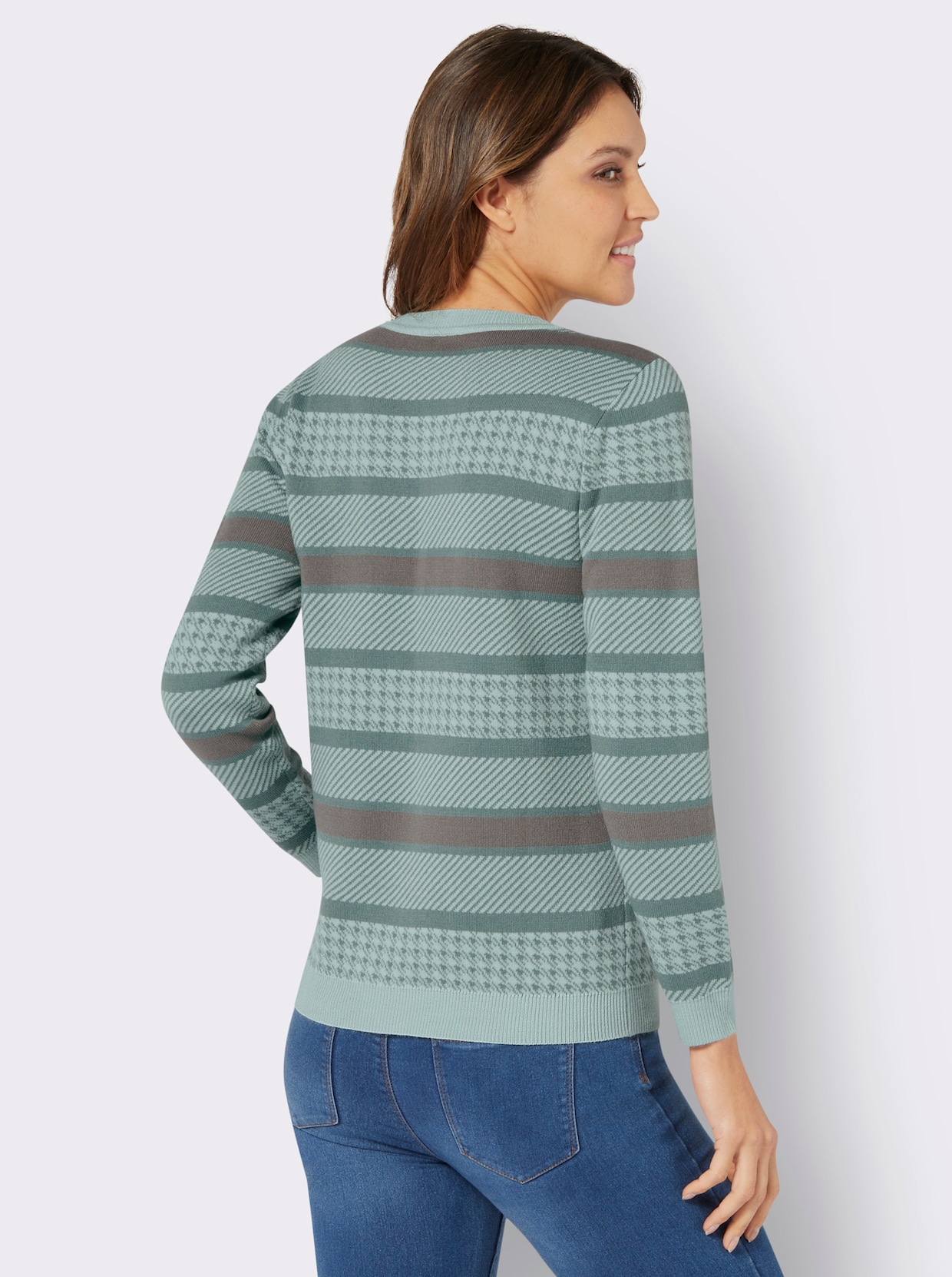 Rundhals-Pullover - kalkmint-grau-gemustert