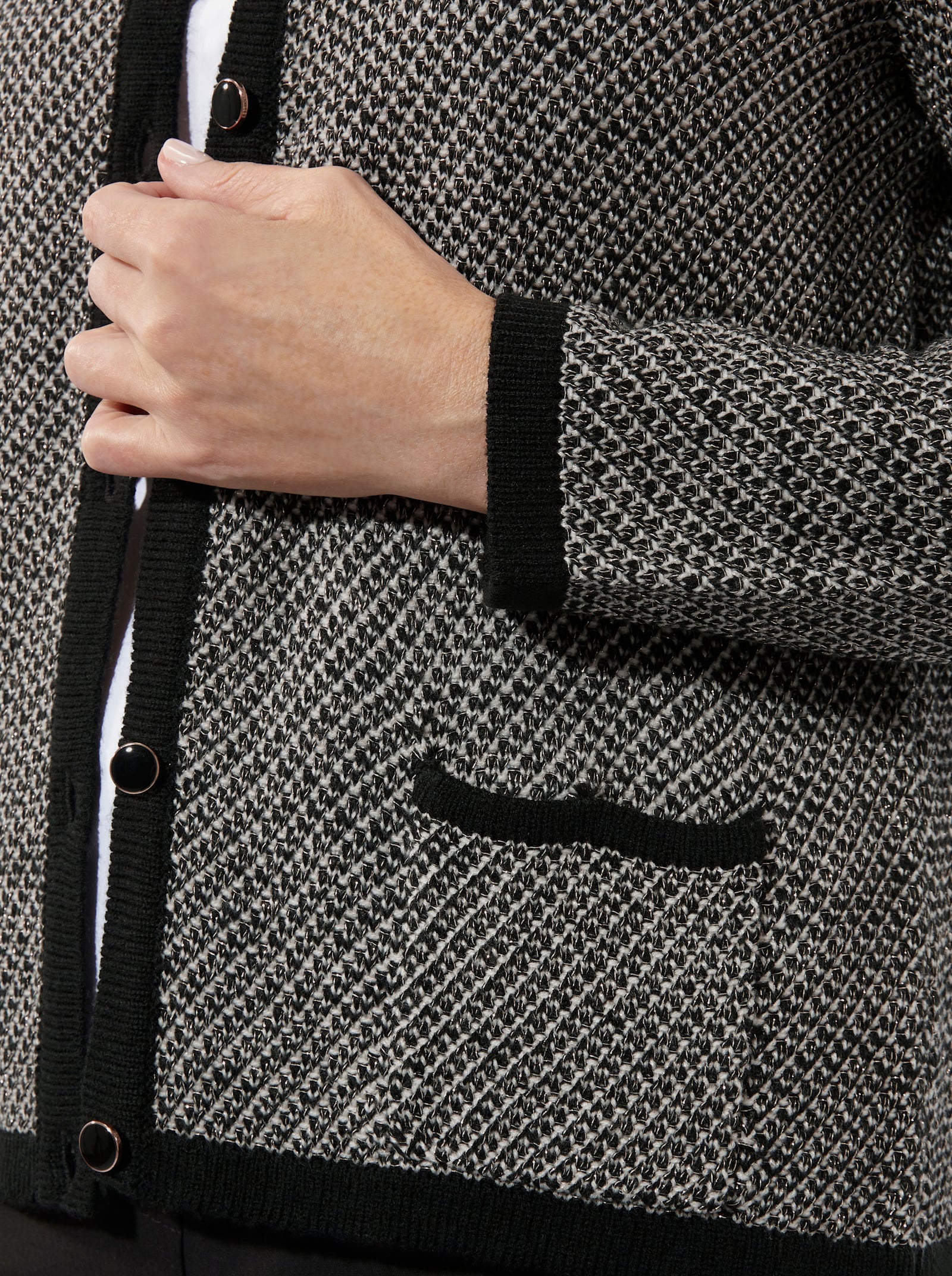 Strickjacke mit Jacquard-Muster - schwarz-champagner-gemustert