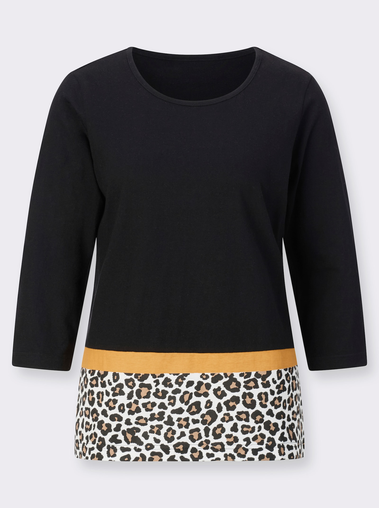 Shirt met ronde hals en luipaardrand - zwart/oker bedrukt