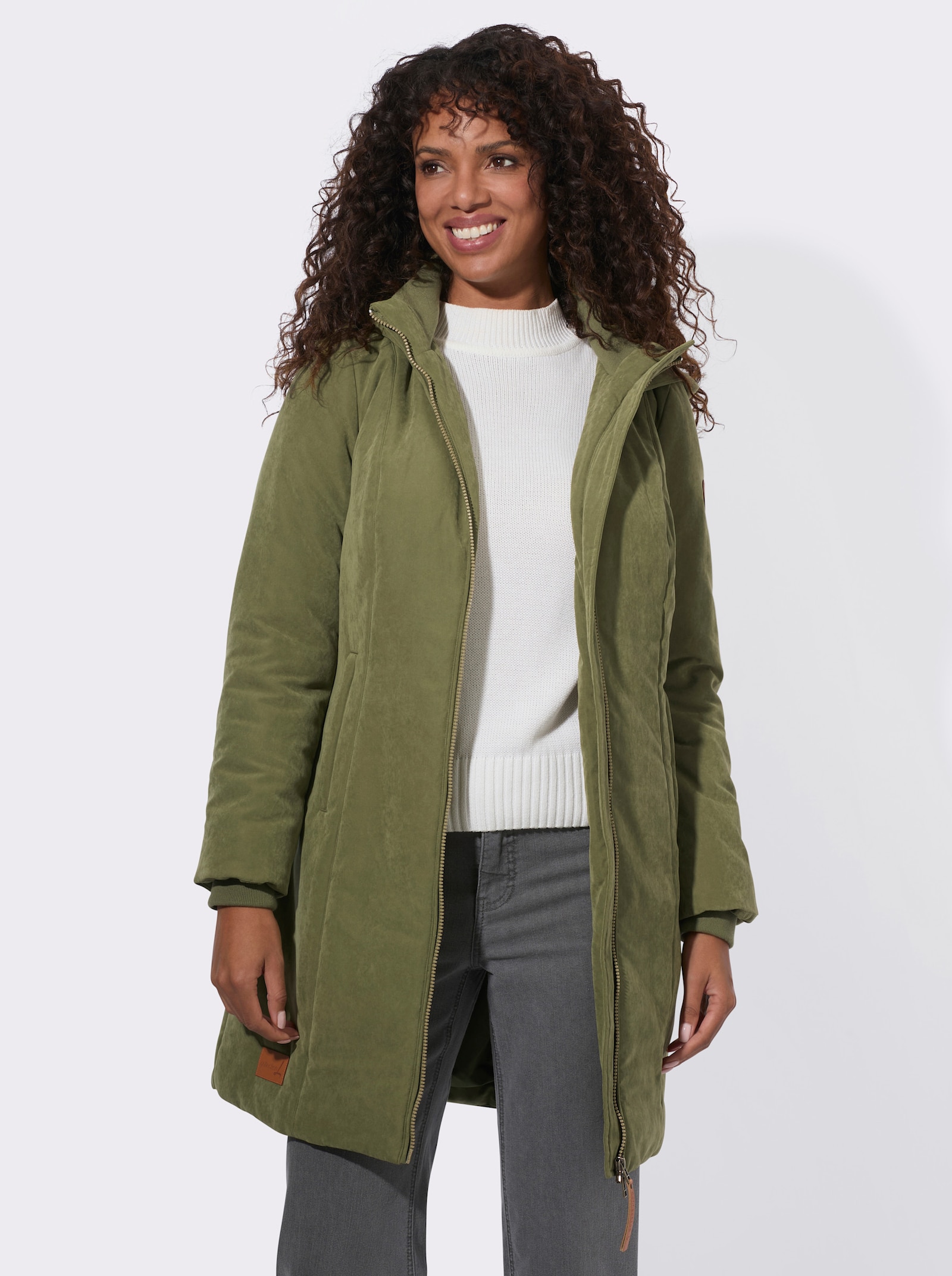 Kapuzenjacke mit Reißverschluss-Taschen - oliv