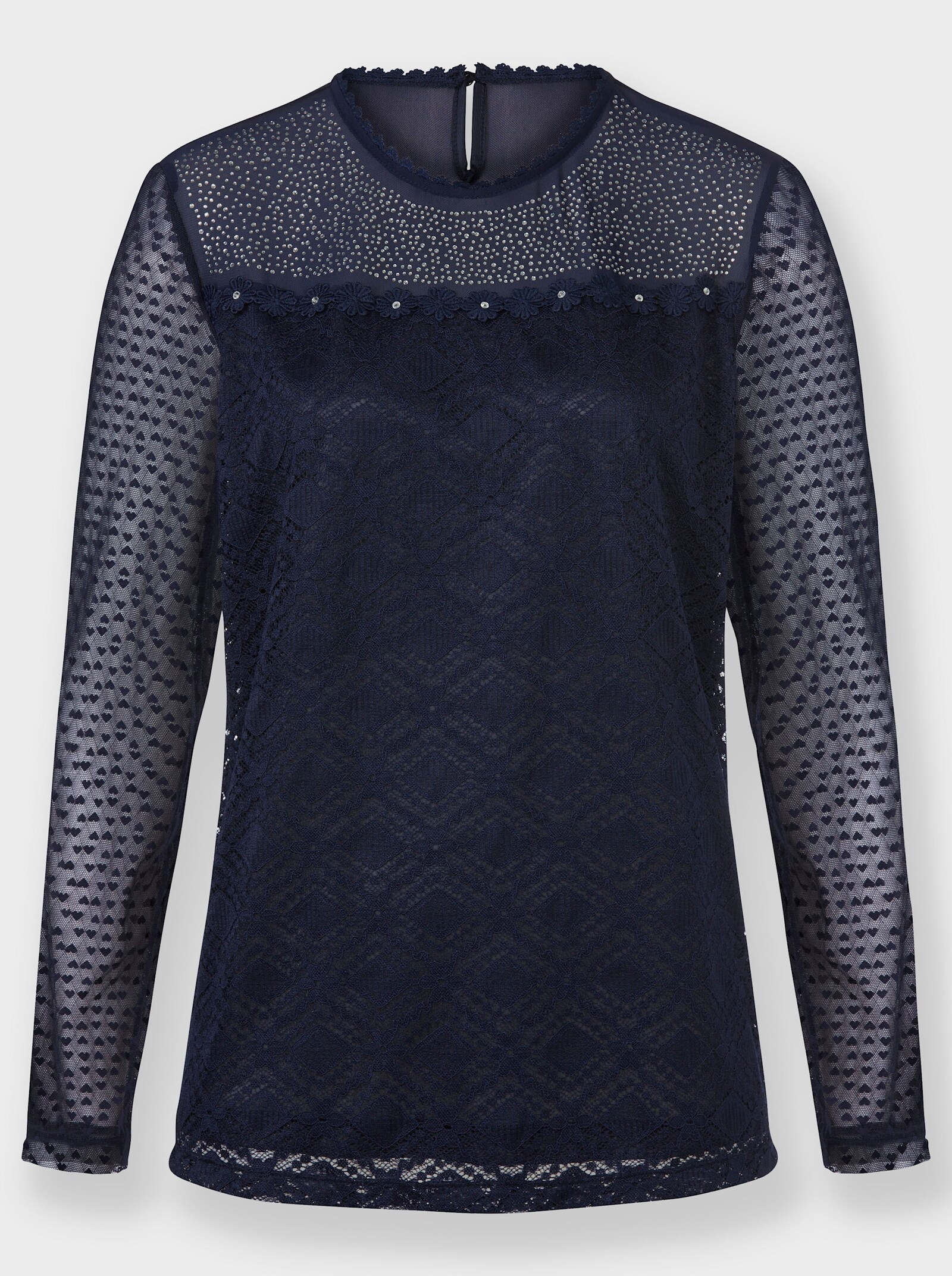 T-shirt en dentelle avec empiècements en maille - marine