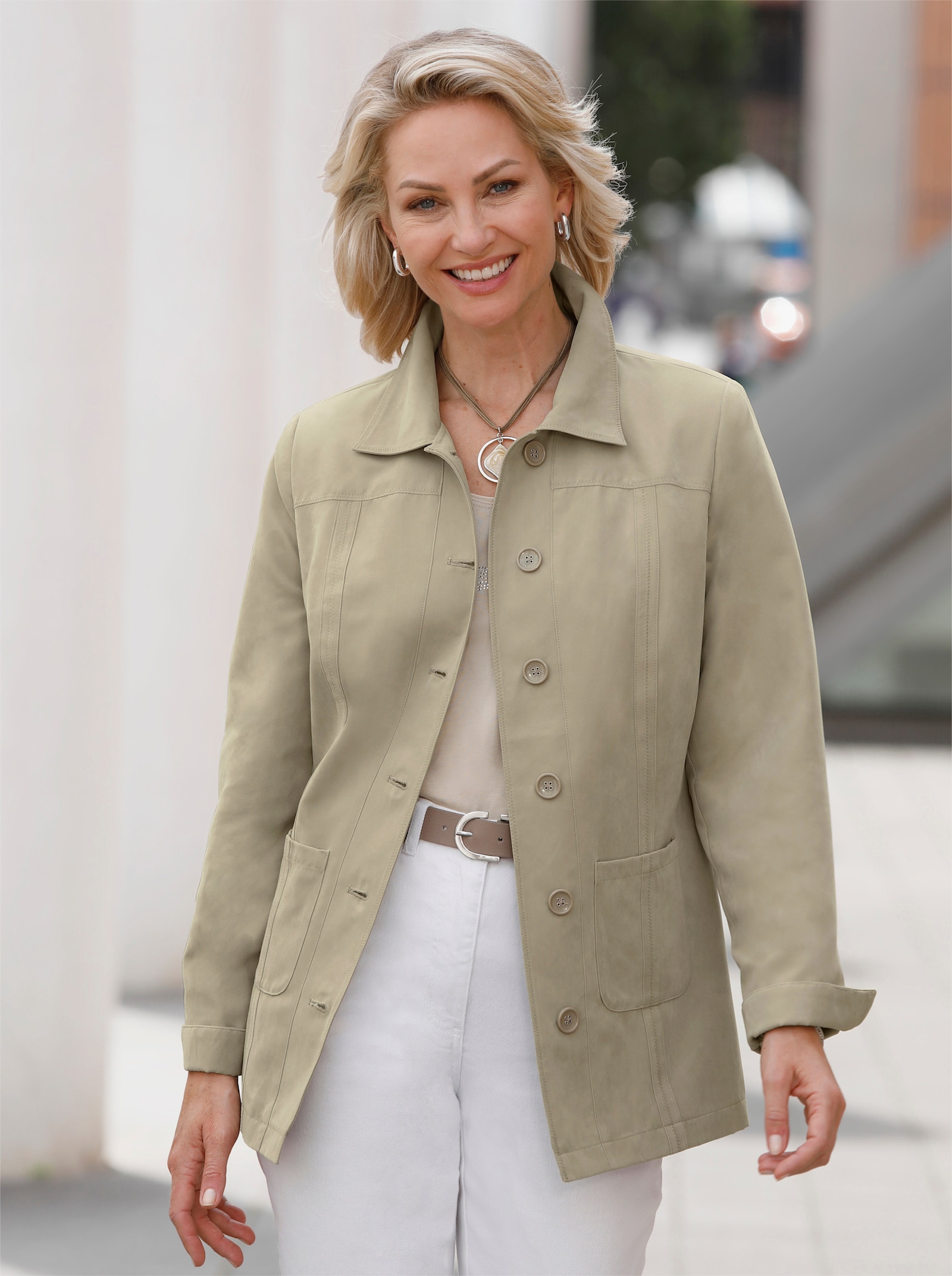 Lederimitatjacke mit Zick-Zack-Nähten - schlamm