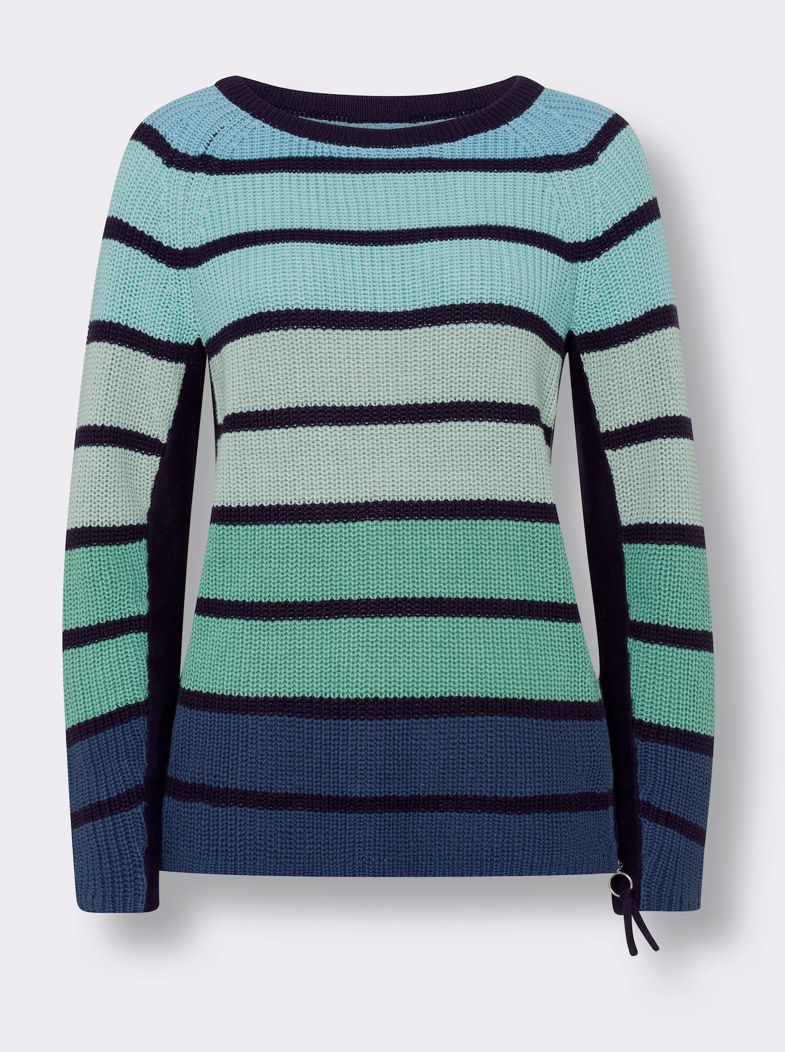 heine Streifenpullover im Patentstrick - salbei-marine-geringelt