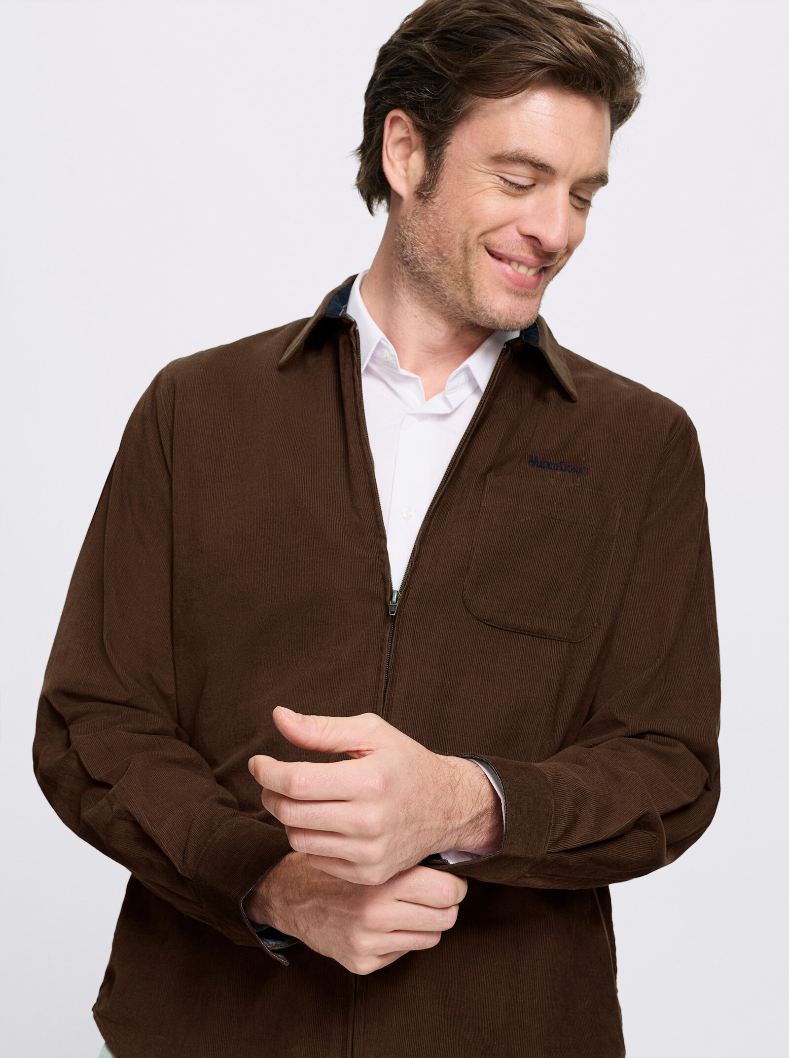 Marco Donati Langarmhemd in Microcord-Qualität - schoko