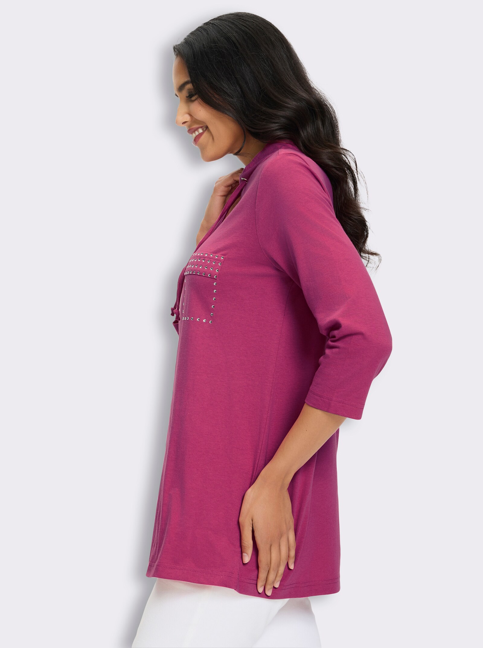 Longshirt mit Glitzersteinchen - fuchsia