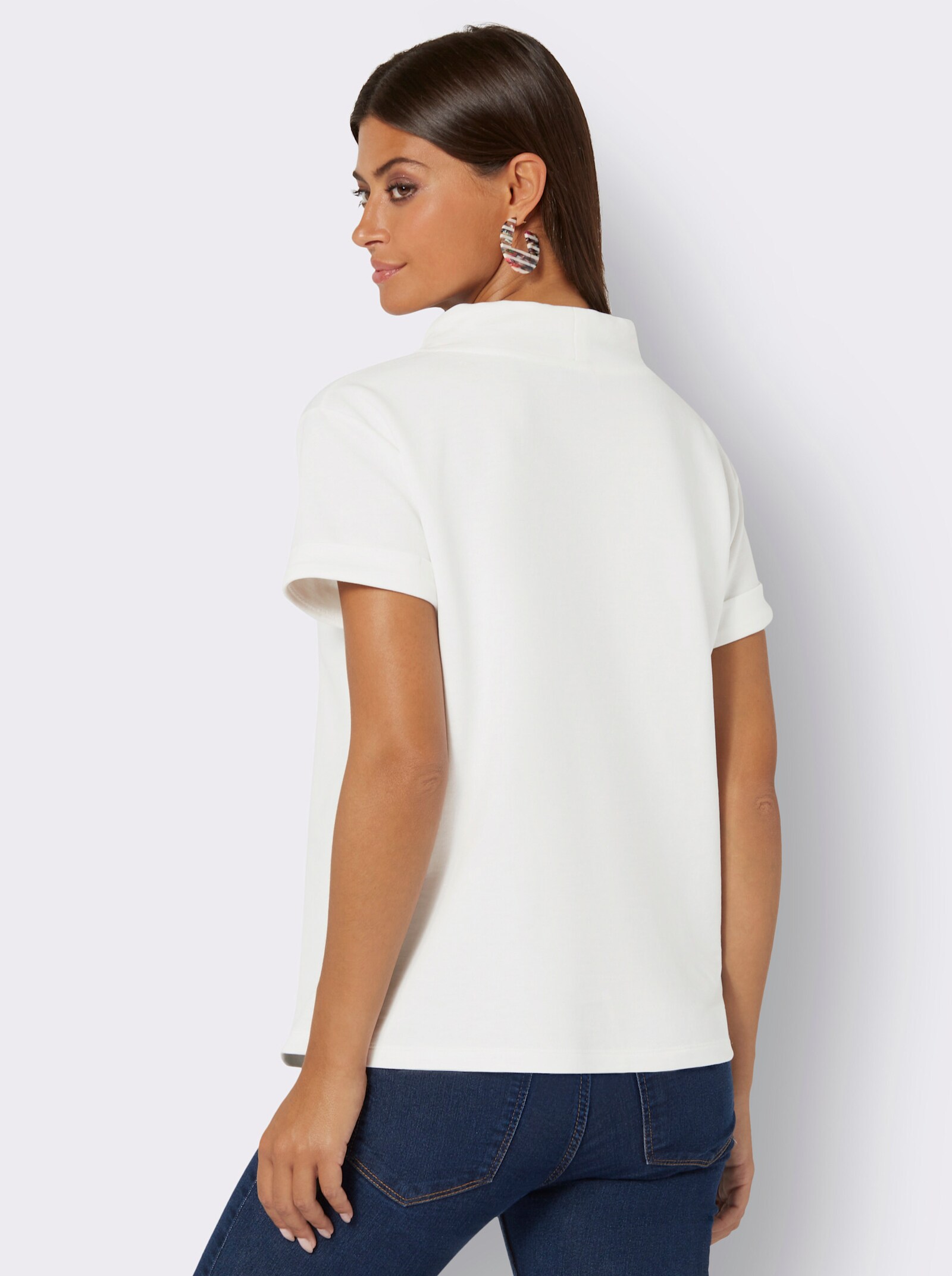 Stehkragenshirt mit kurzen Ärmeln - ecru