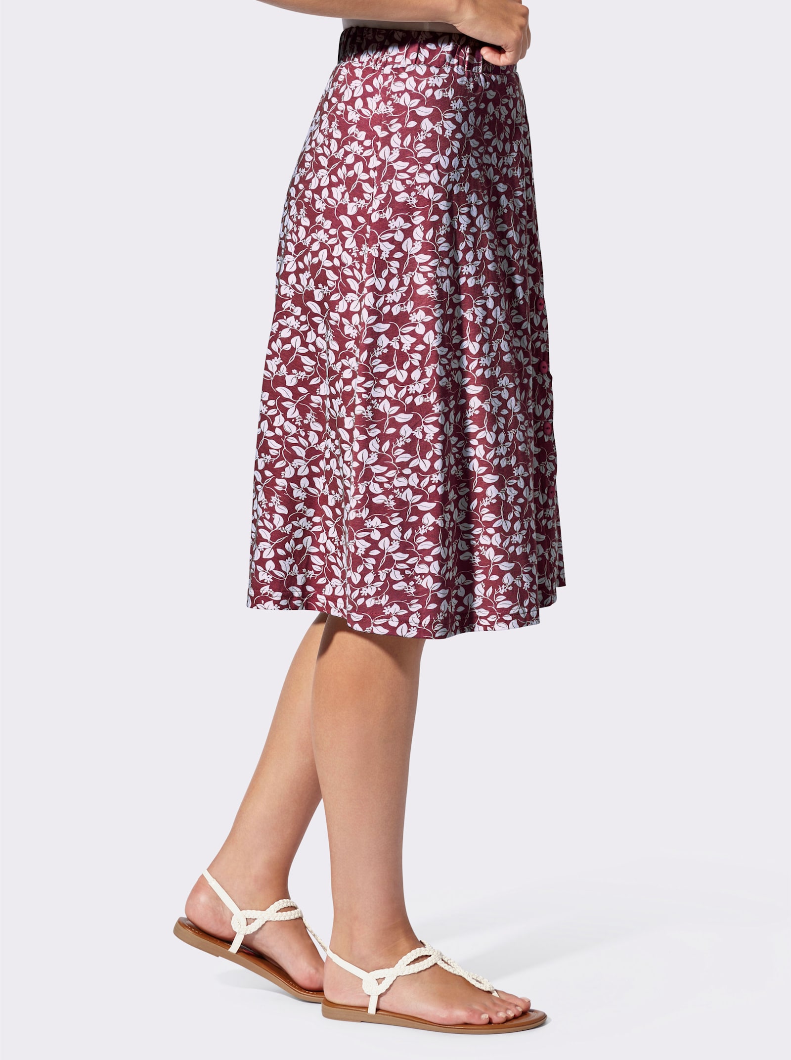 Schlupfrock mit imitierter Knopfleiste - dunkelrot-weiß-bedruckt