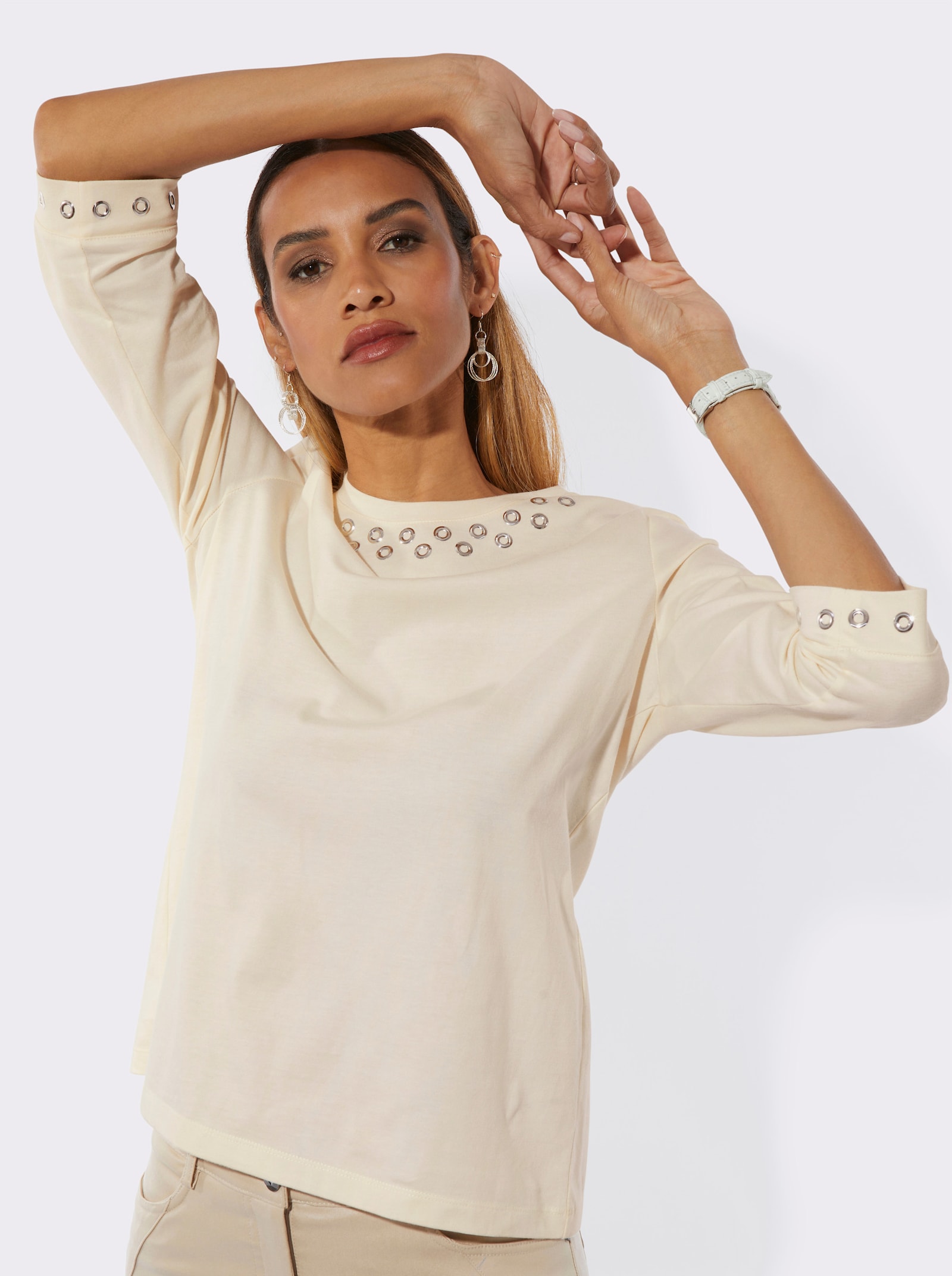 Rundhalsshirt aus reiner Baumwolle - champagner