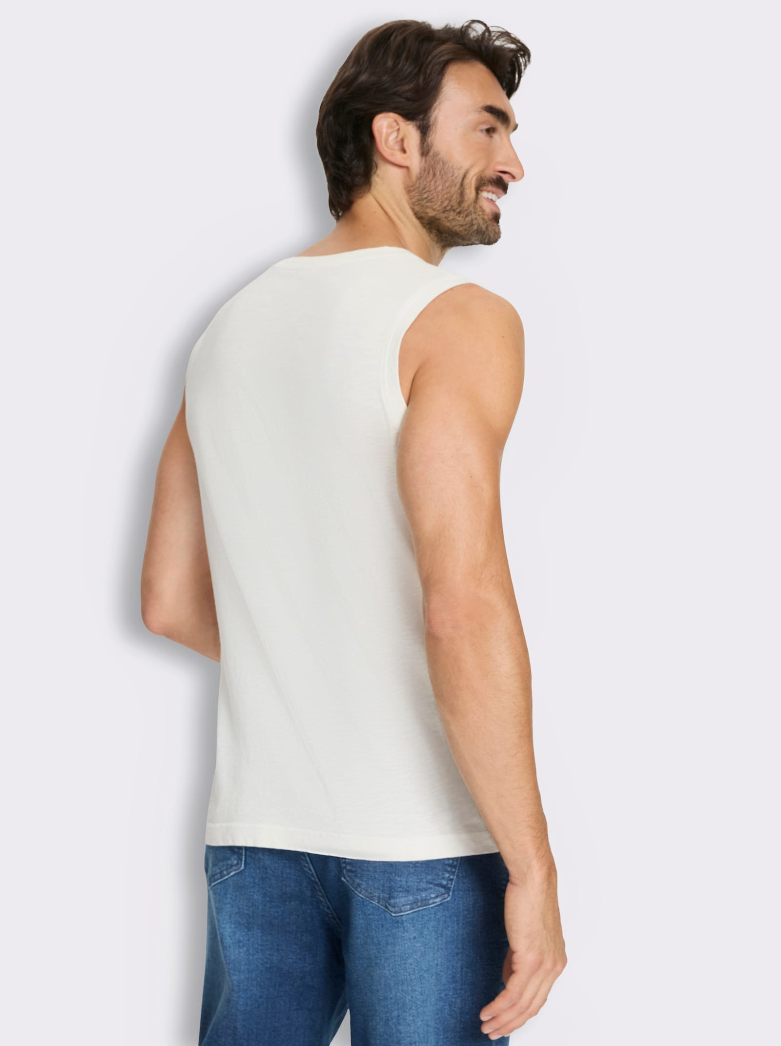 V-Shirt ärmellos, aus Baumwolle - ecru