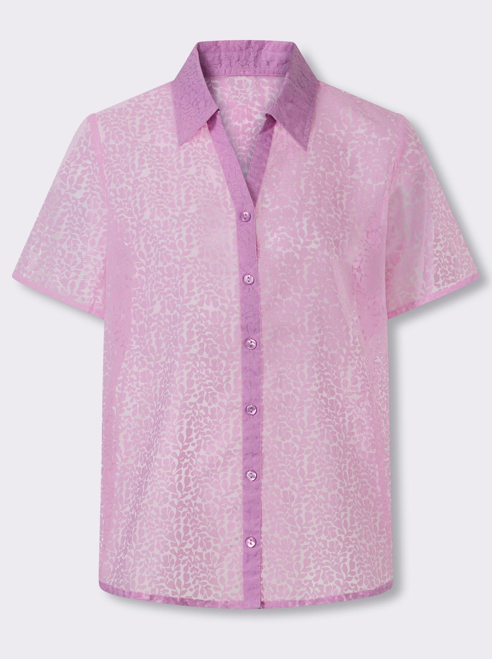 Blouse met korte mouwen met etskantpatroon - orchidee