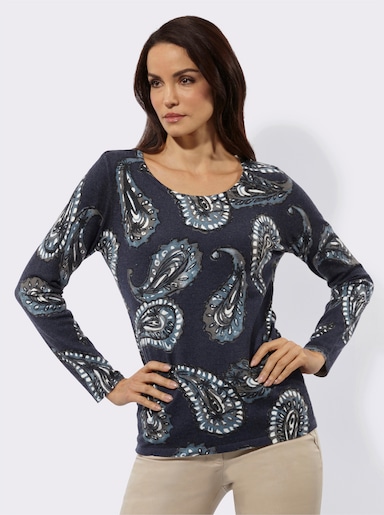 Feinstrickpullover mit Paisley-Dessin - marine-bedruckt