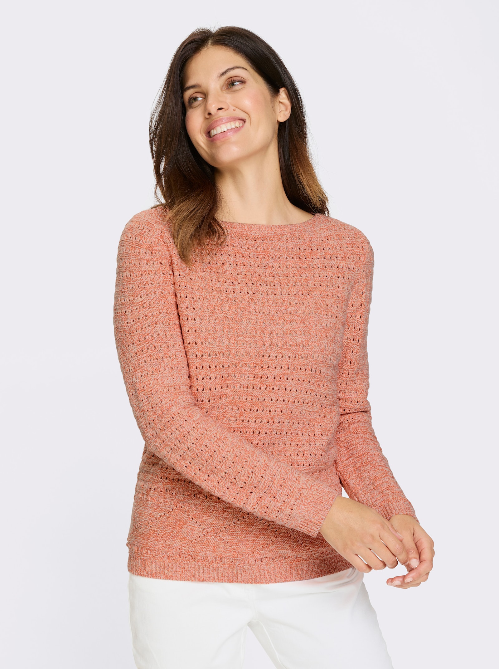 Ajourpullover in gemêleerde look - apricot/ecru gemêleerd