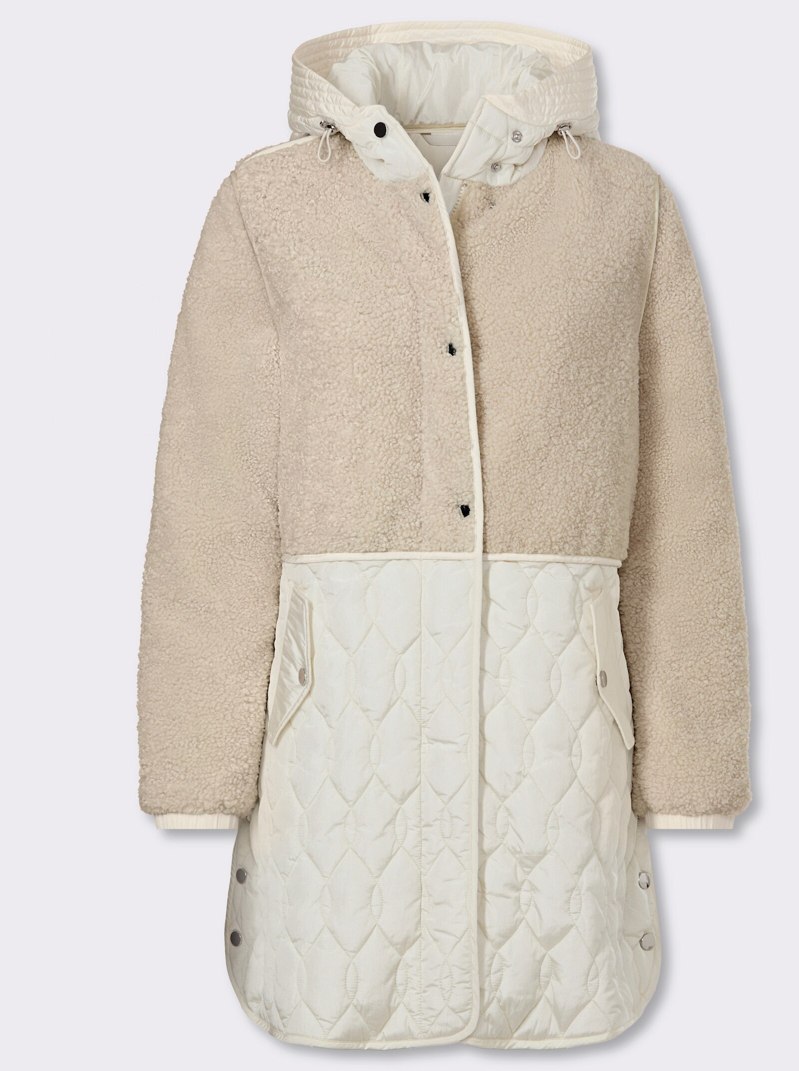 heine Longjacke Materialmix aus Teddy und Stepp - champagner