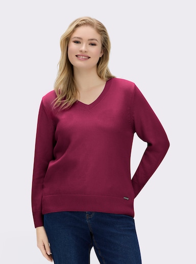 V-Ausschnitt-Pullover mit Baumwolle - fuchsia