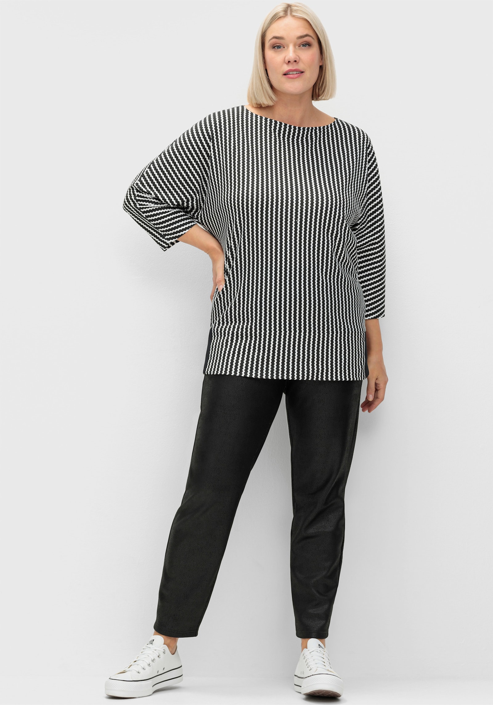 sheego Legging in glanzende leerlook - zwart