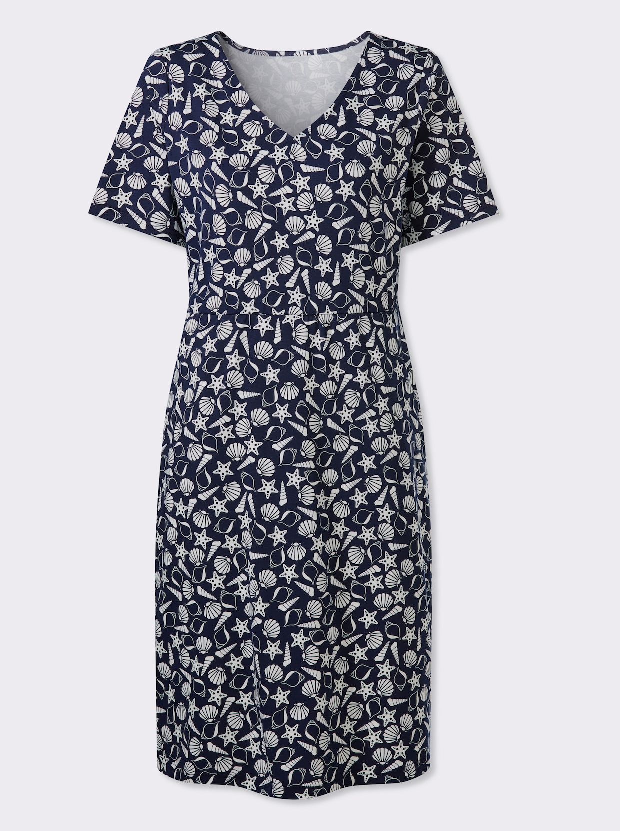 Jerseykleid mit Taschen - marine-ecru-bedruckt