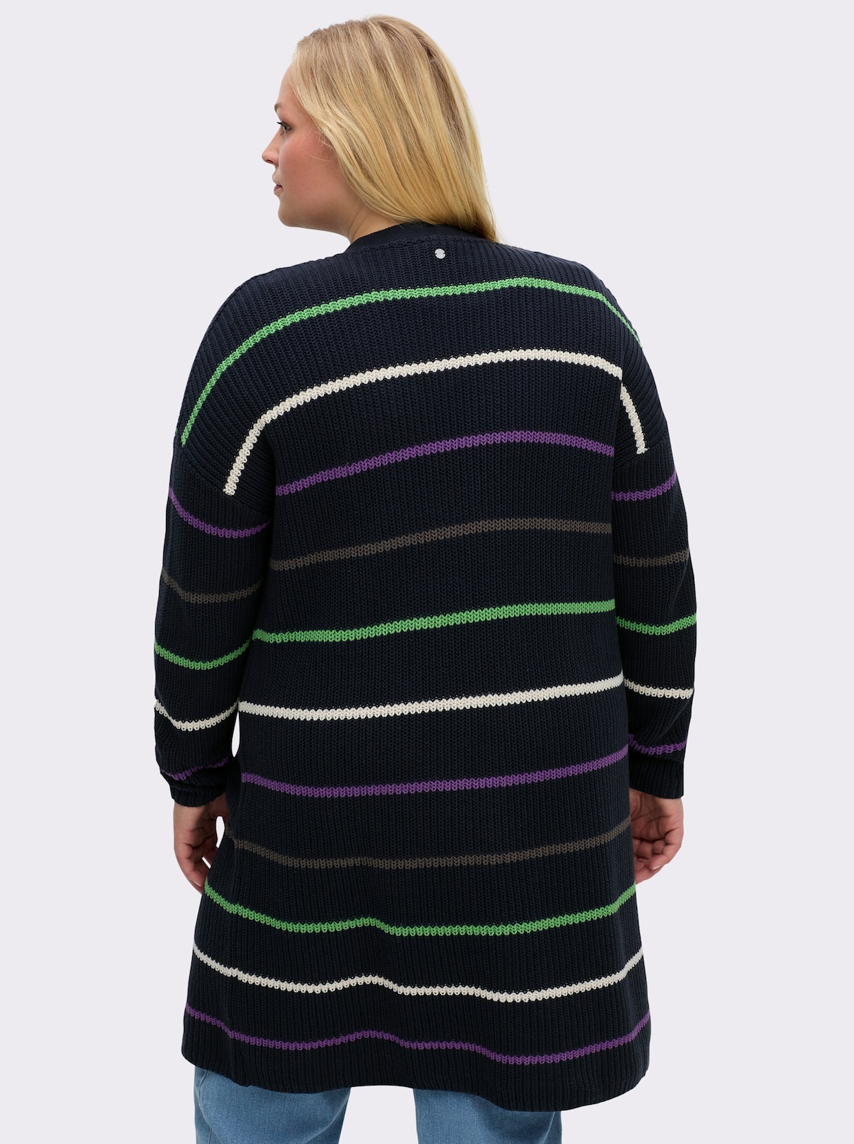 sheego Longstrickjacke - tiefblau-geringelt