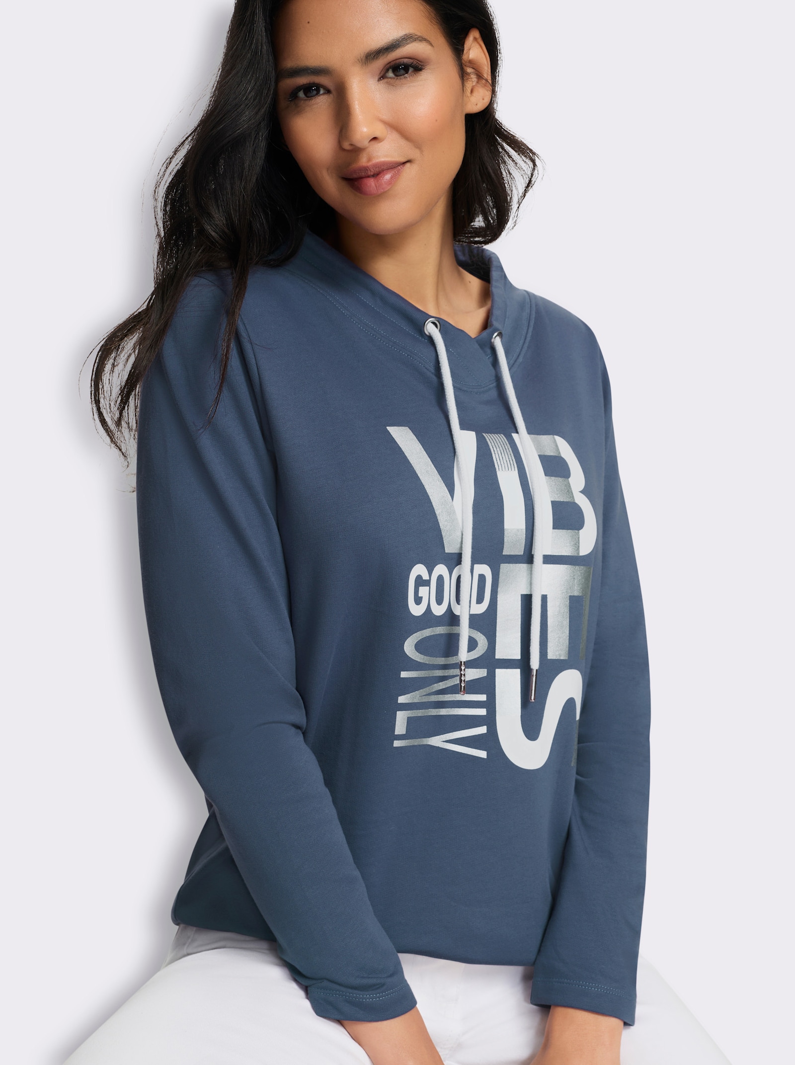 Sweatshirt mit überlappendem Ausschnitt - rauchblau