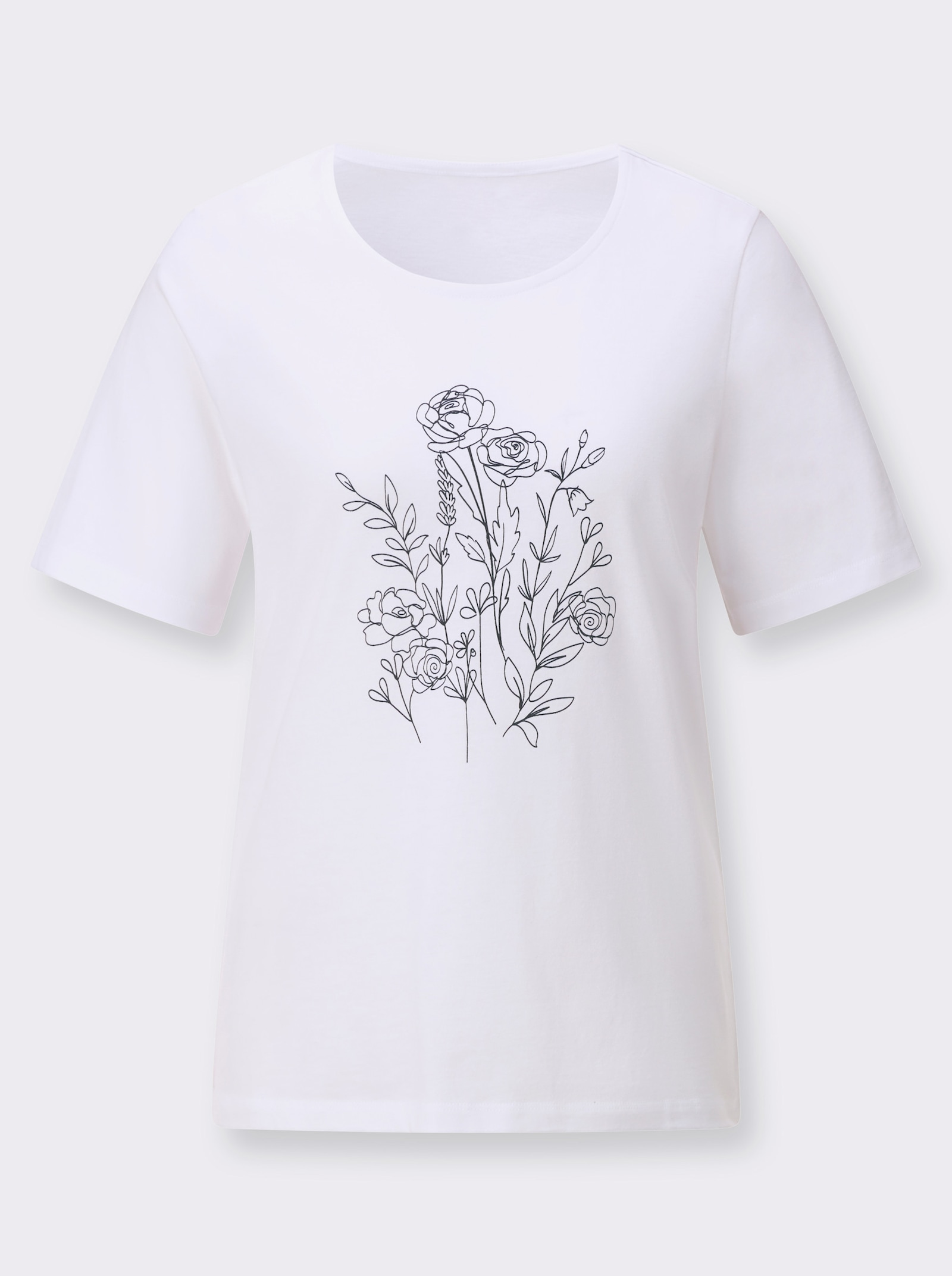 Rundhalsshirt mit Blüten-Print - weiß