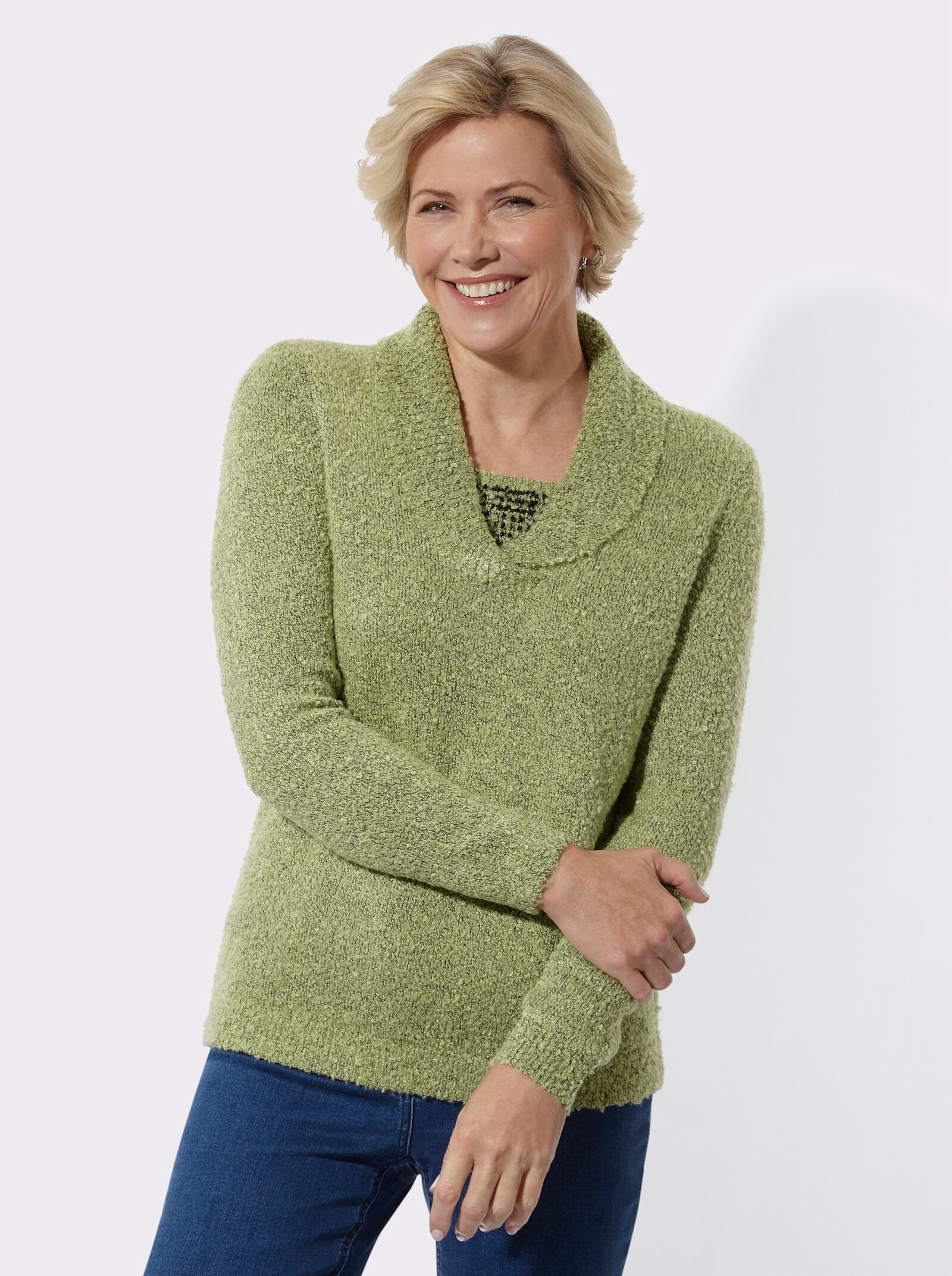 Pullover in 2-in-1-Optik mit Schalkragen - lindgrün
