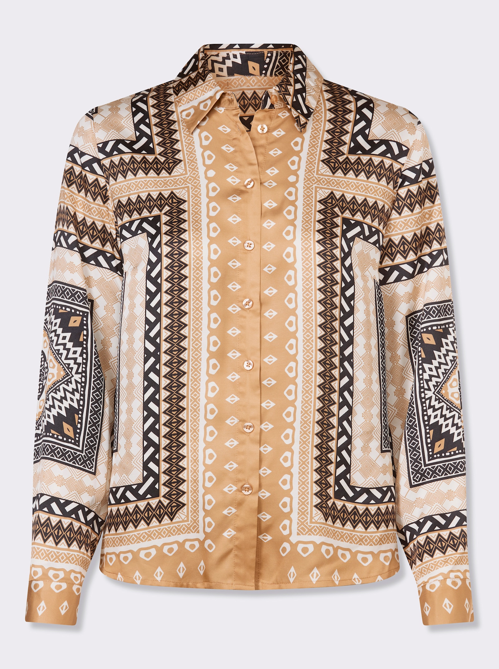 heine Blouse met print van satijn - camel/zwart geprint