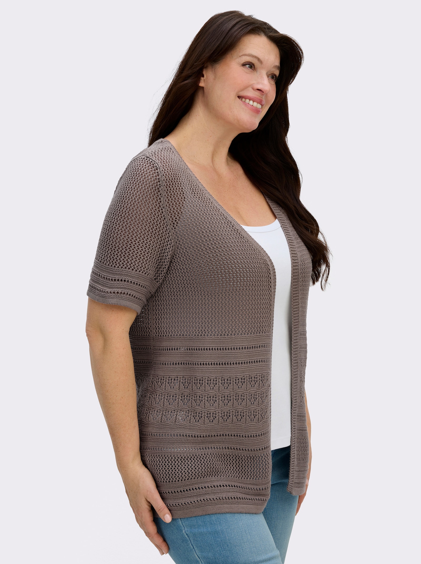 Strickjacke in Ajourstrick - taupe