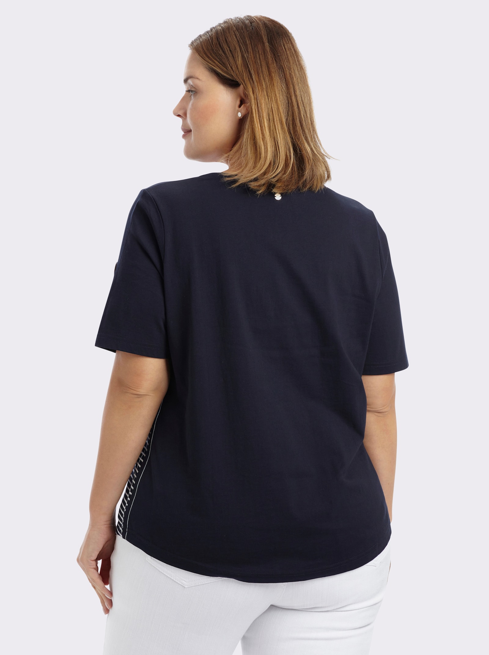 sheego Streifenshirt im figurbetonten Schnitt - tiefblau-weiß-geringelt