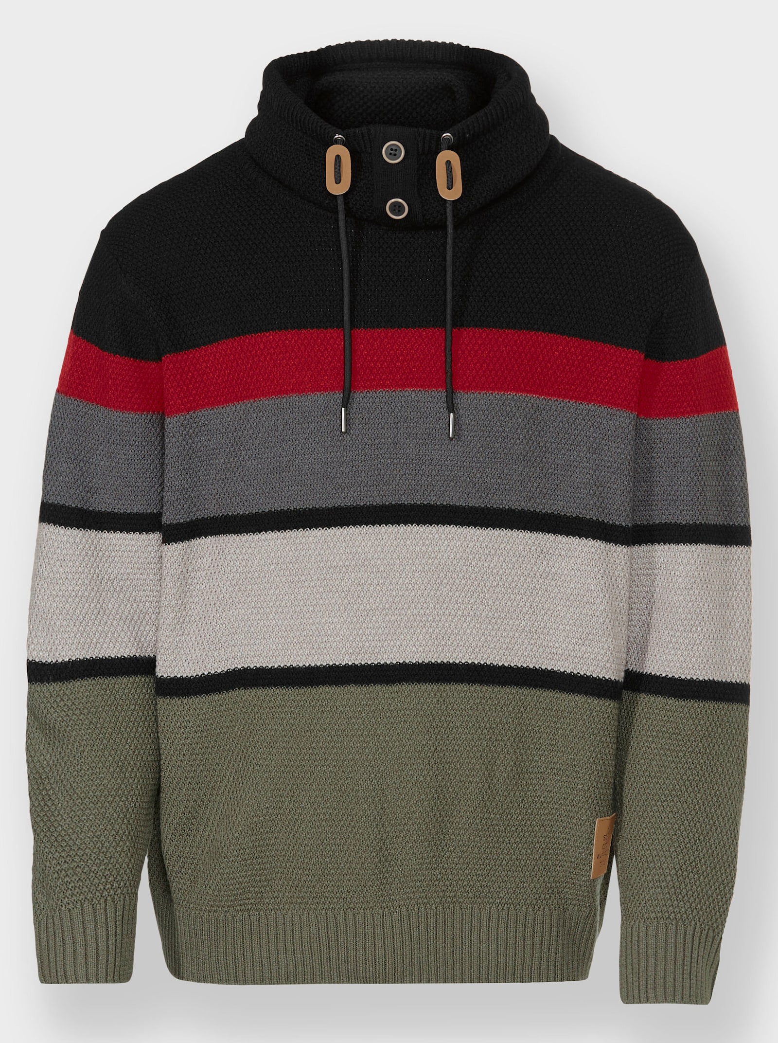 Catamaran Rollkragenpullover mit Streifen-Muster - schwarz-khaki-gestreift