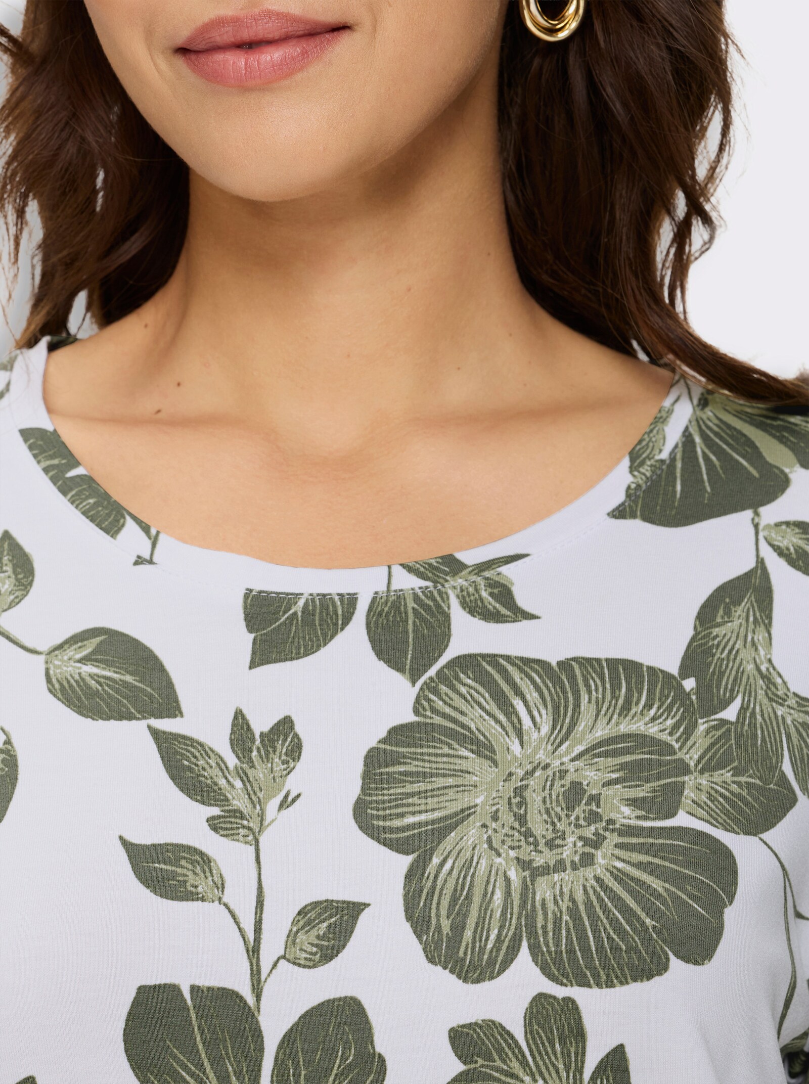Print-Shirt im Blütendessin - weiß-khaki-bedruckt