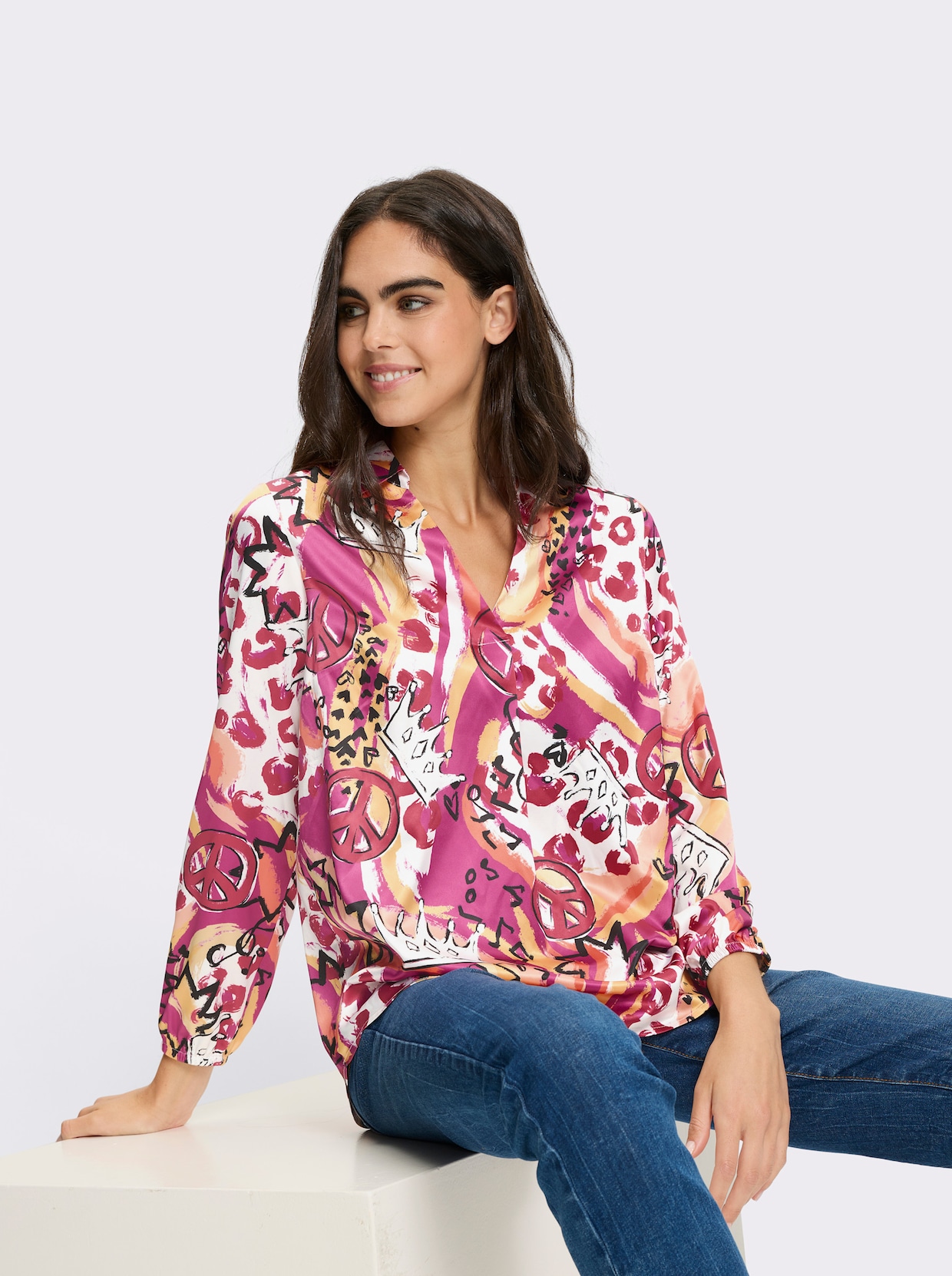 heine Druckbluse - fuchsia-erdbeere-bedruckt