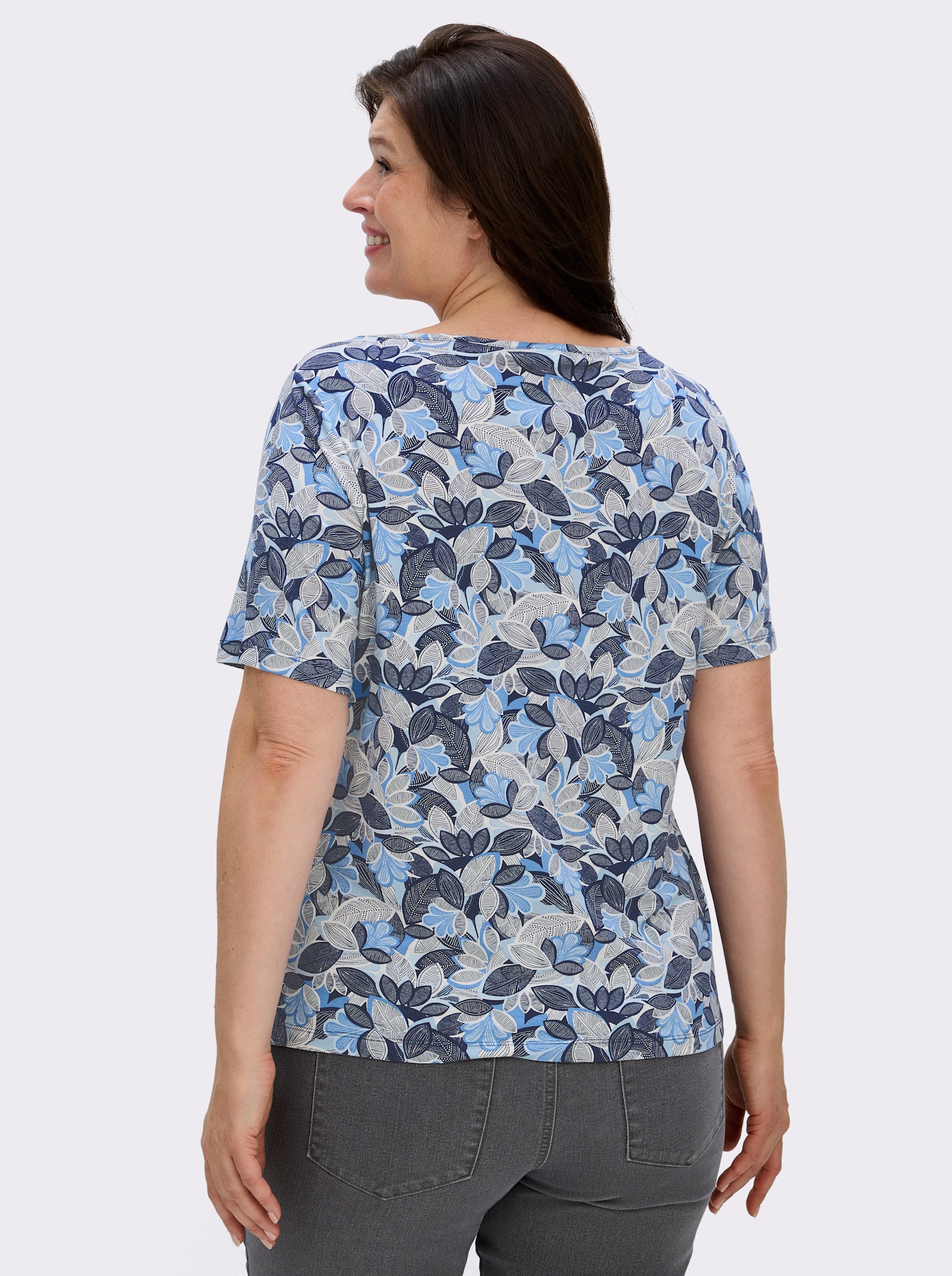 Print-Shirt mit paspeliertem U-Boot-Ausschnitt - hellblau-marine-bedruckt