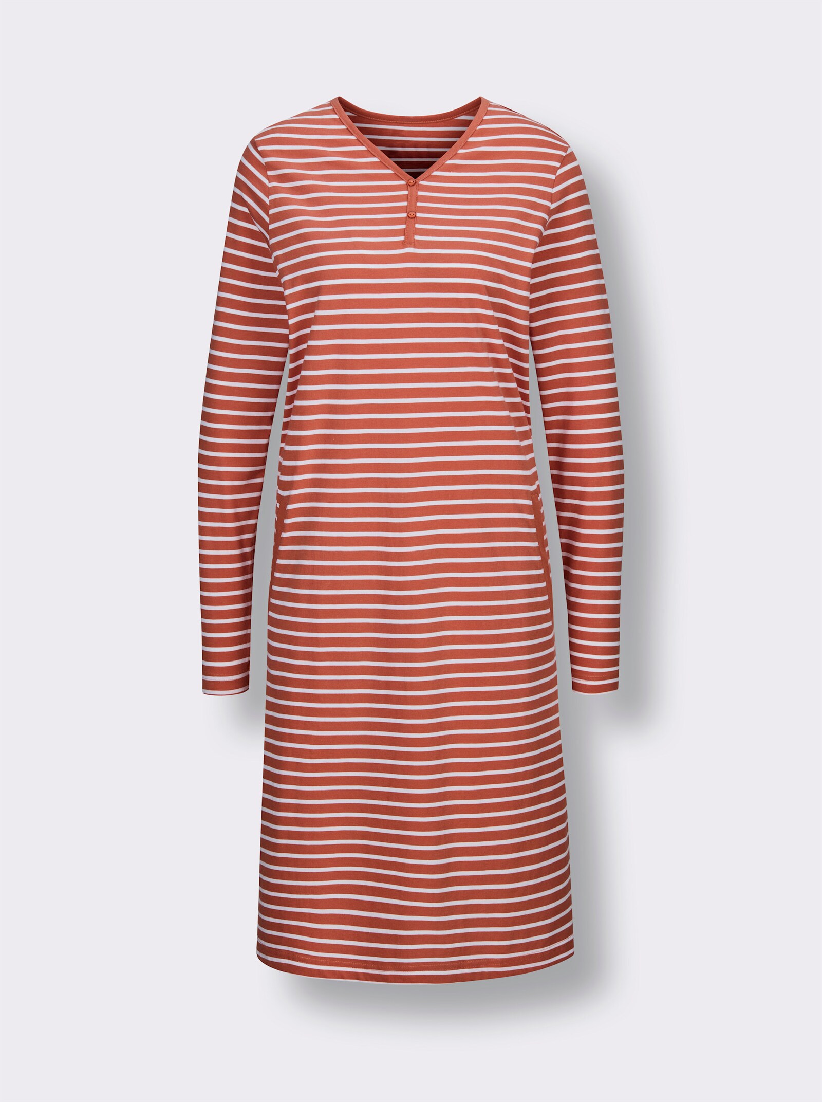 wäschepur Sleepshirt mit 2 Taschen - papaya-weiß-geringelt