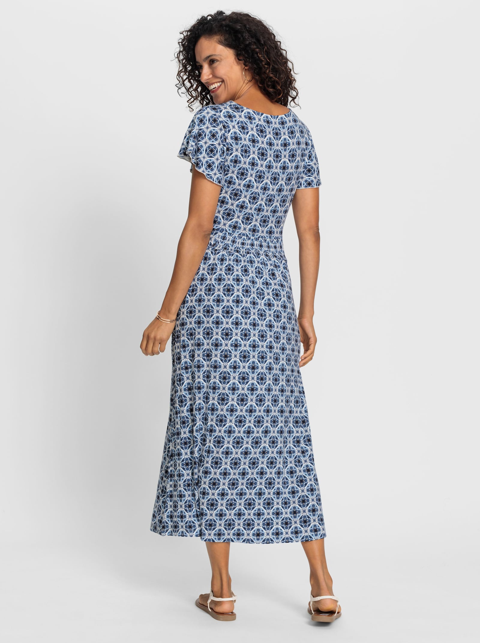 Jerseykleid im Druck-Dessin - jeansblau-ecru-bedruckt