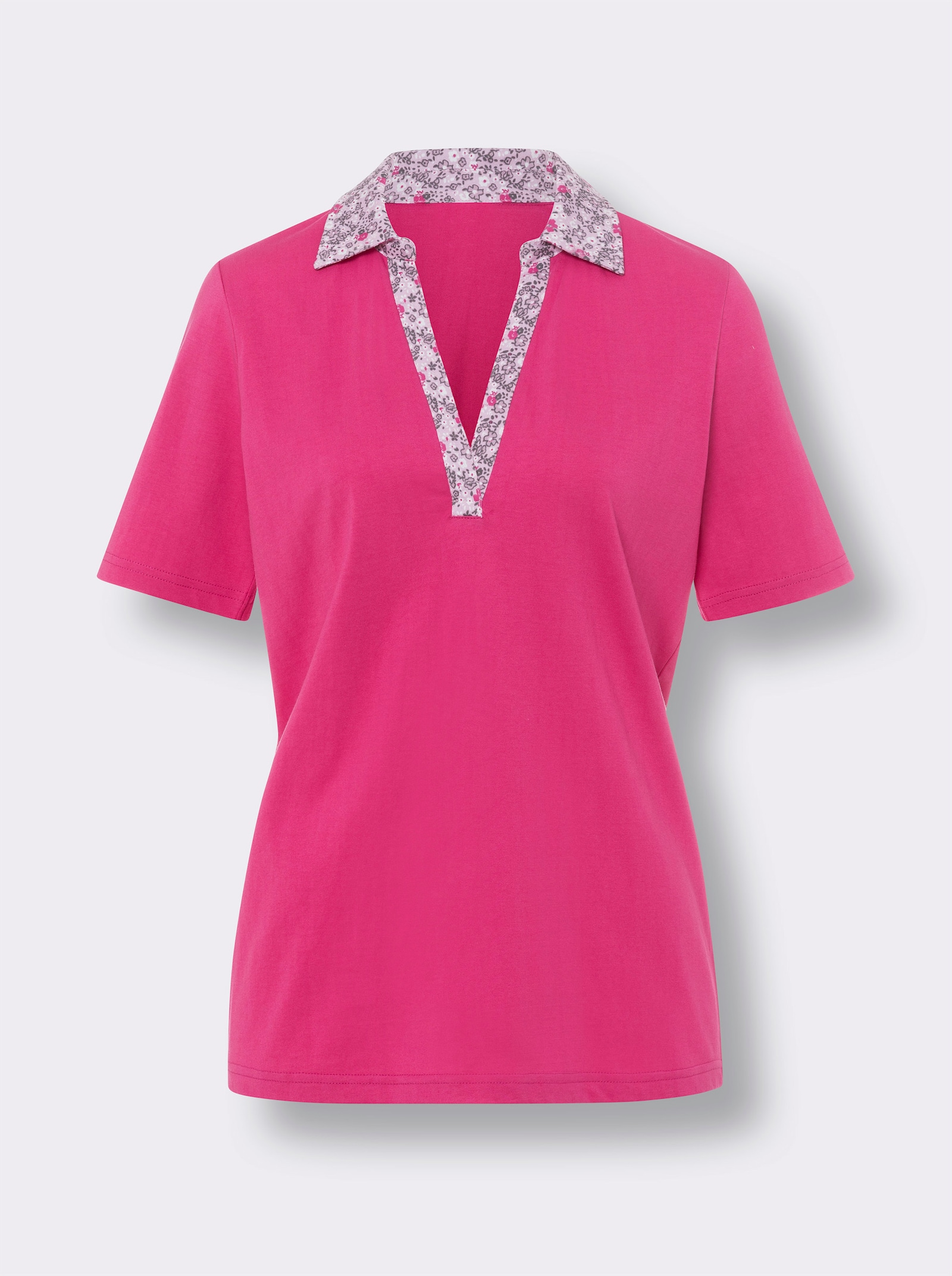 Tričko s krátkým rukávem s pololímečkem - fuchsiová