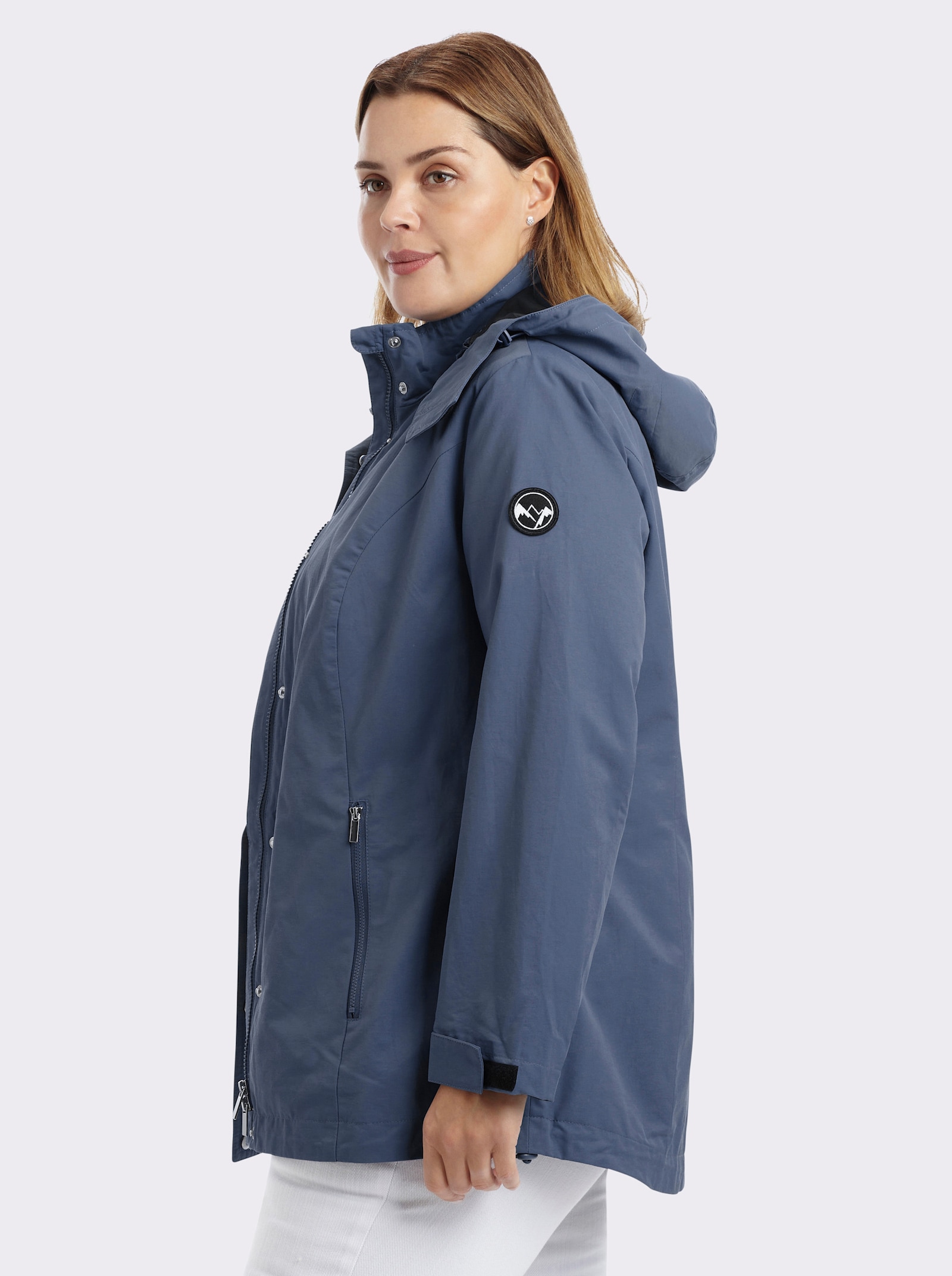 sheego Übergangsjacke mit abnehmbarer Kapuze - rauchblau